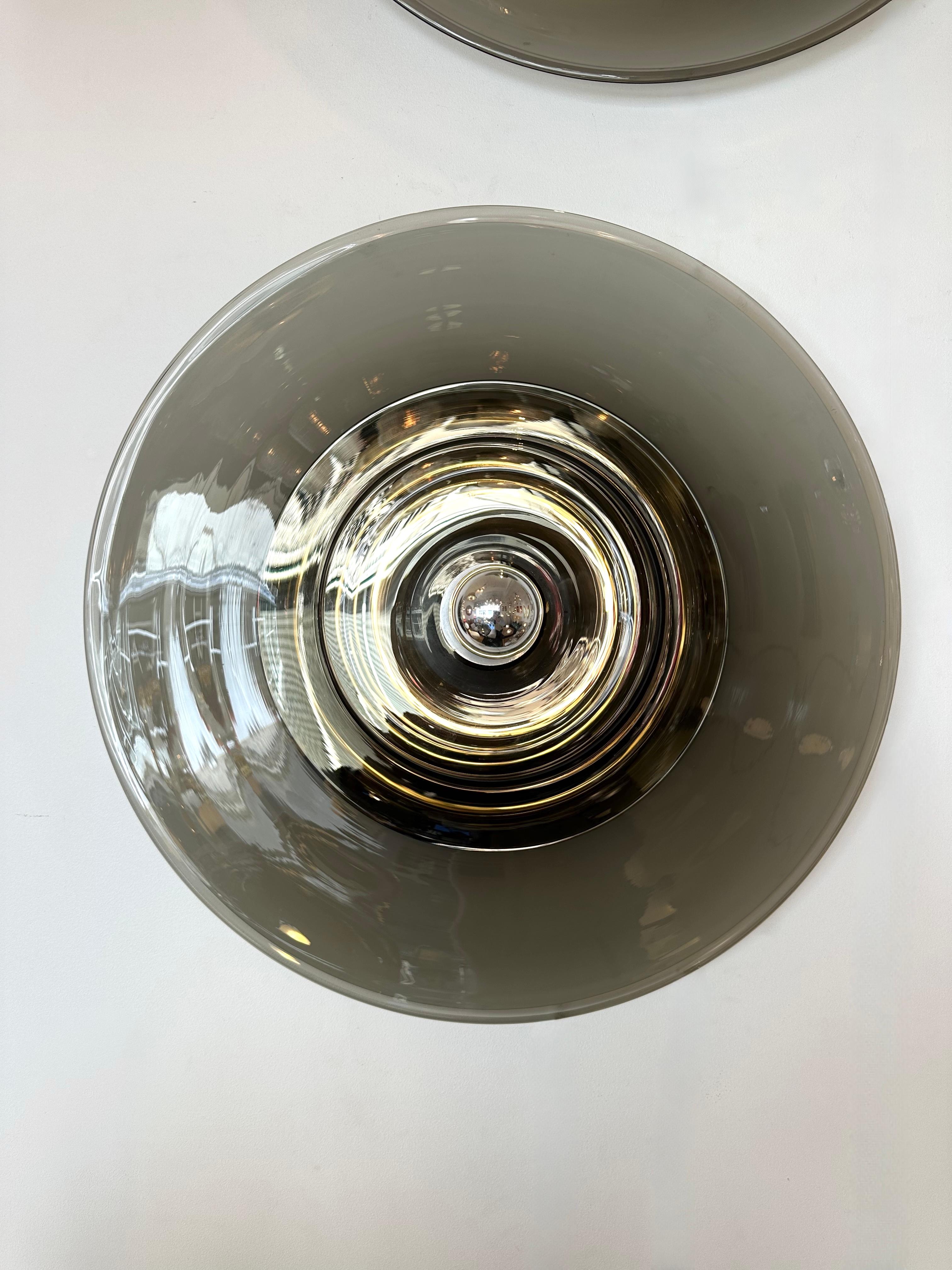 Italian Pair of Sconces Smoke Murano Glass by Pierre Cardin for Venini, Italy, 1970s For Sale