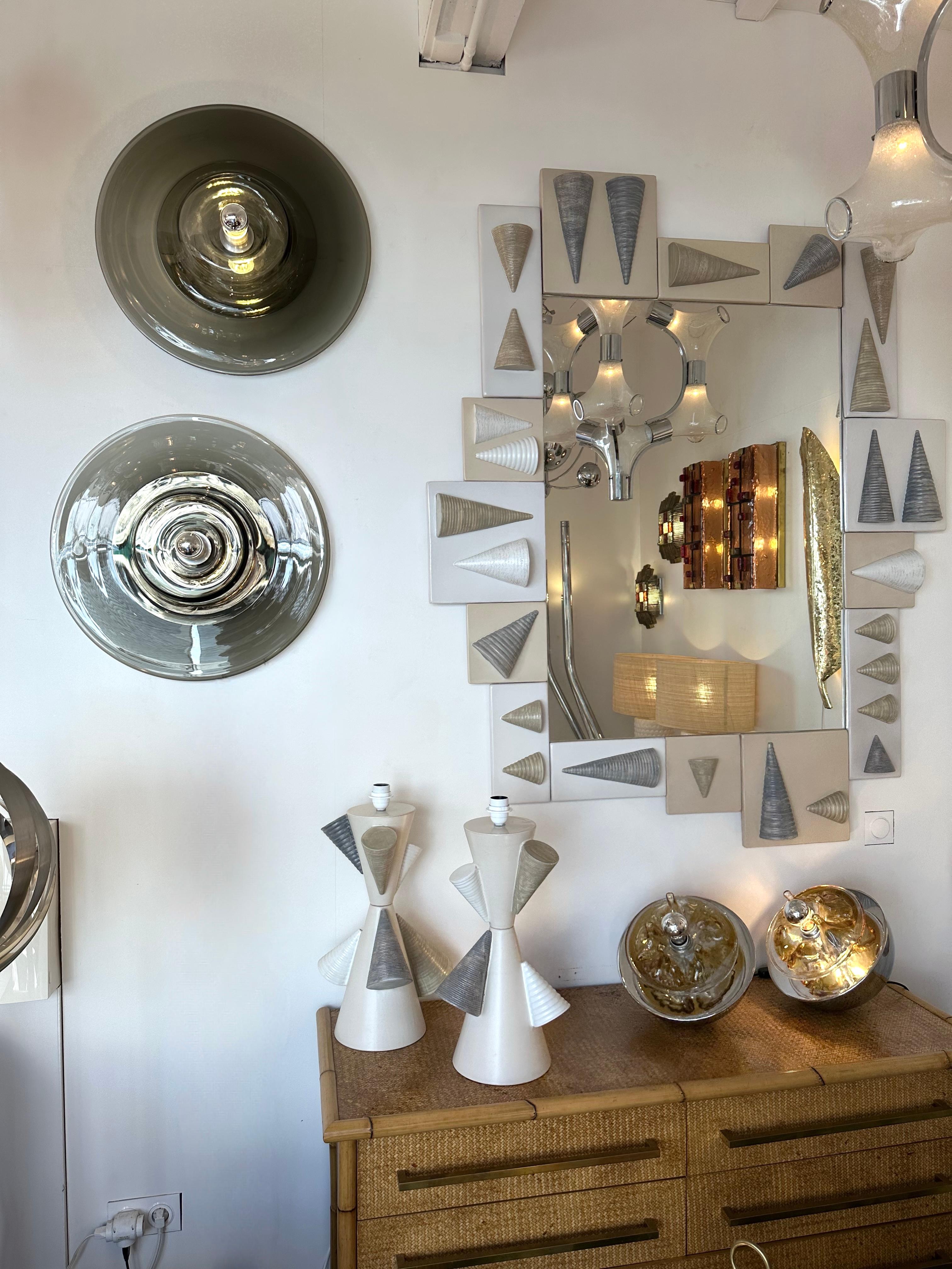 Late 20th Century Pair of Sconces Smoke Murano Glass by Pierre Cardin for Venini, Italy, 1970s For Sale