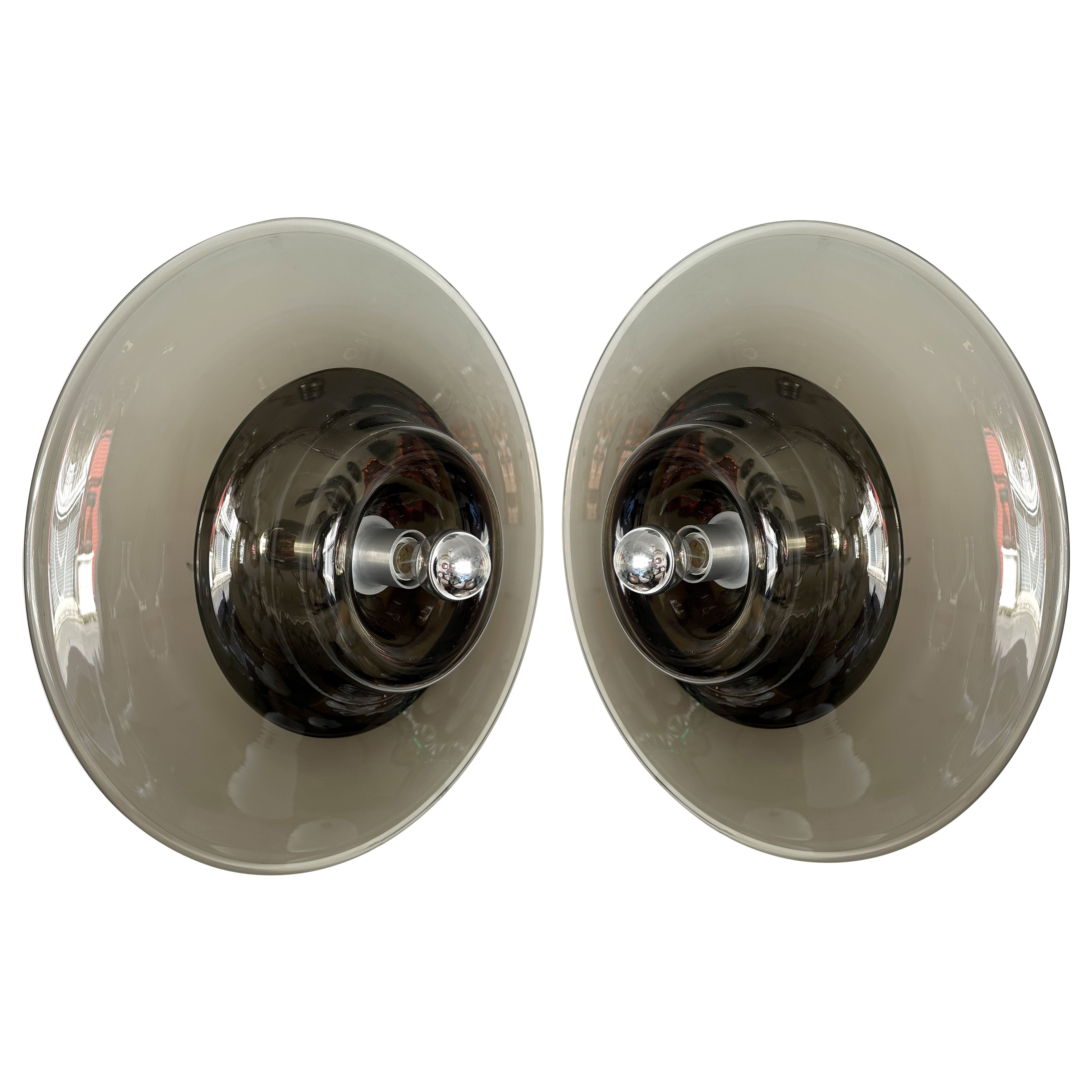 Pair of Sconces Smoke Murano Glass by Pierre Cardin for Venini, Italy, 1970s