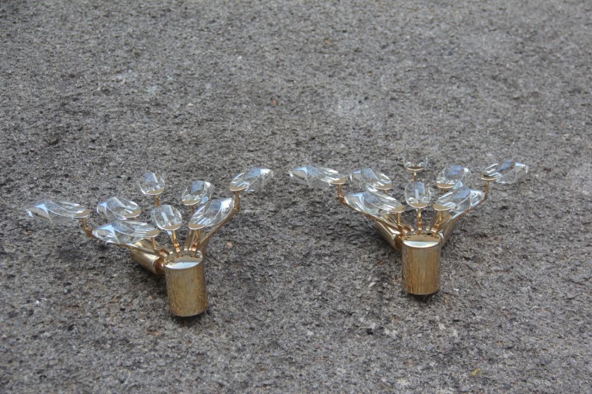 Late 20th Century Pair of Sconces Stilkronen Design Gold Plated Crystal Italian Design, 1970