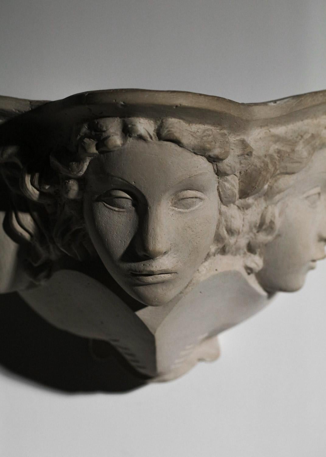 Pair of Sconces Vadim Androusov Art Deco Plaster 3 Mermaid Heads Andre Arbus, G 5