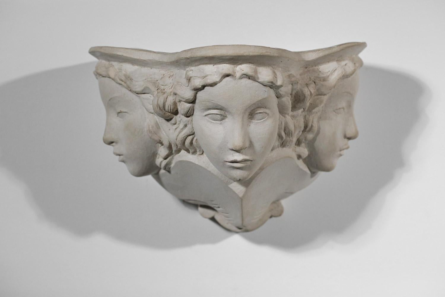 Pair of Sconces Vadim Androusov Art Deco Plaster 3 Mermaid Heads Andre Arbus, G 9
