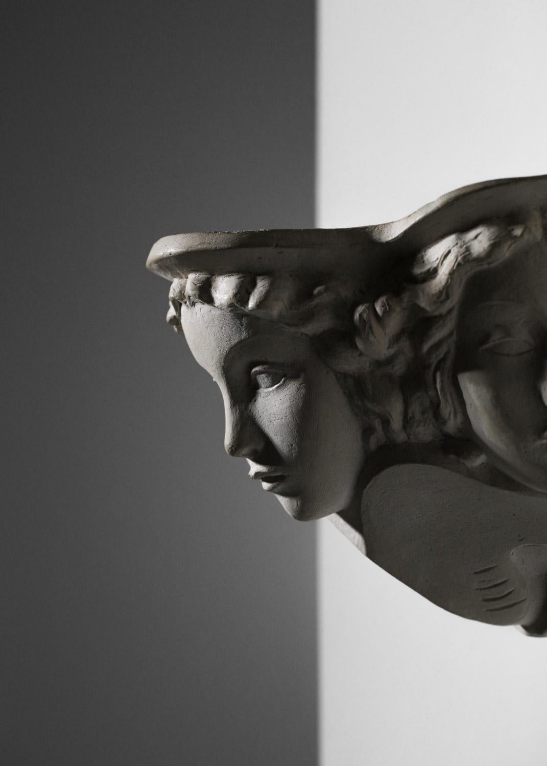 Pair of Sconces Vadim Androusov Art Deco Plaster 3 Mermaid Heads Andre Arbus, G 10