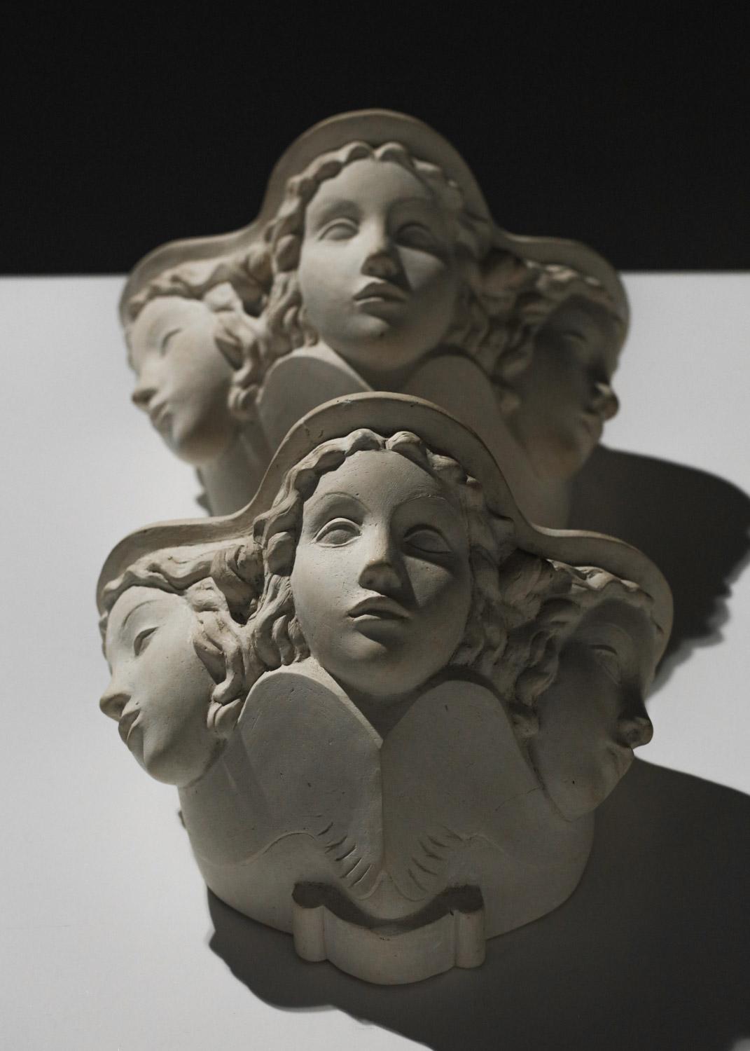 Pair of Sconces Vadim Androusov Art Deco Plaster 3 Mermaid Heads Andre Arbus, G 12