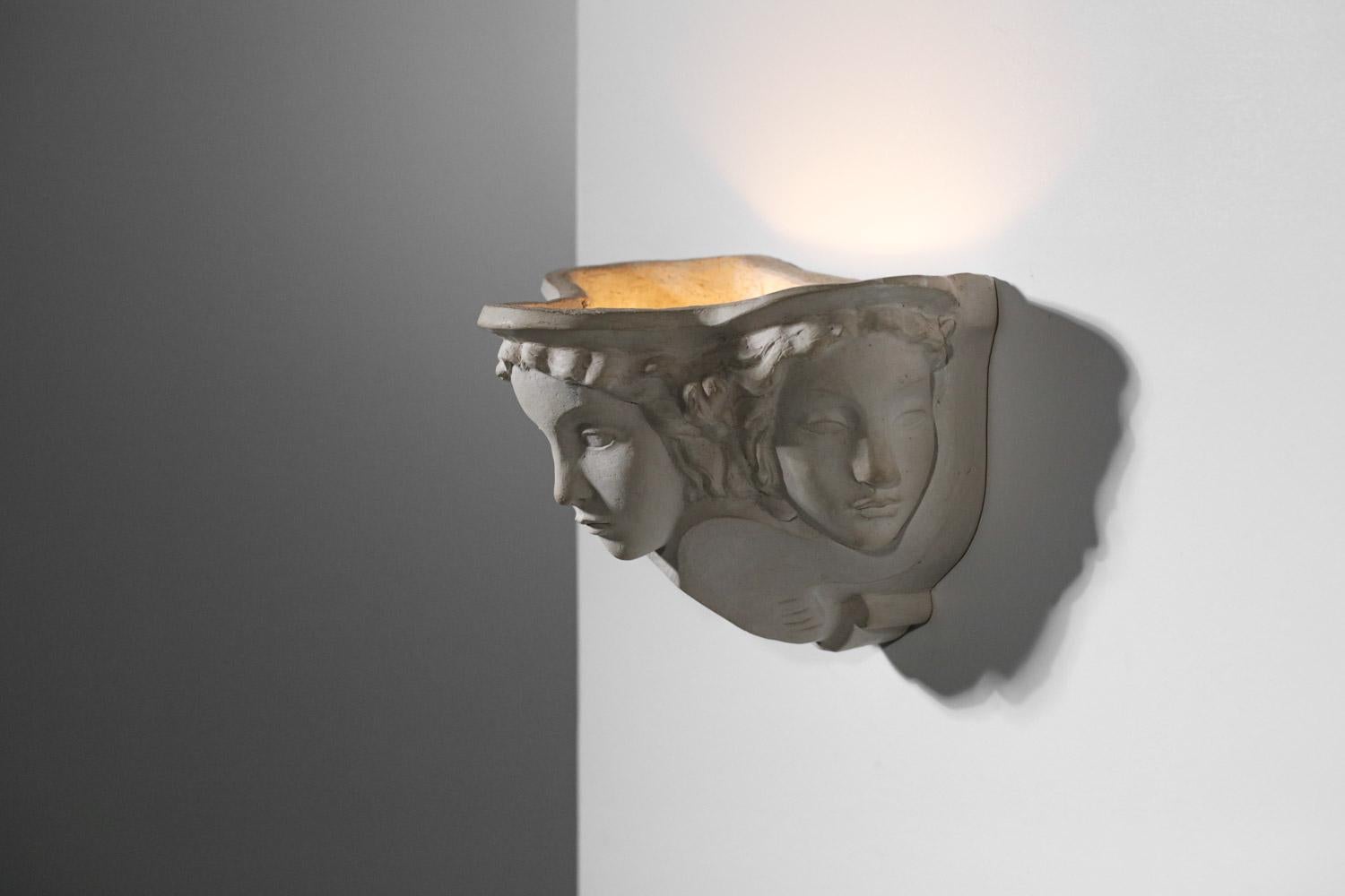 Pair of Sconces Vadim Androusov Art Deco Plaster 3 Mermaid Heads Andre Arbus, G 13
