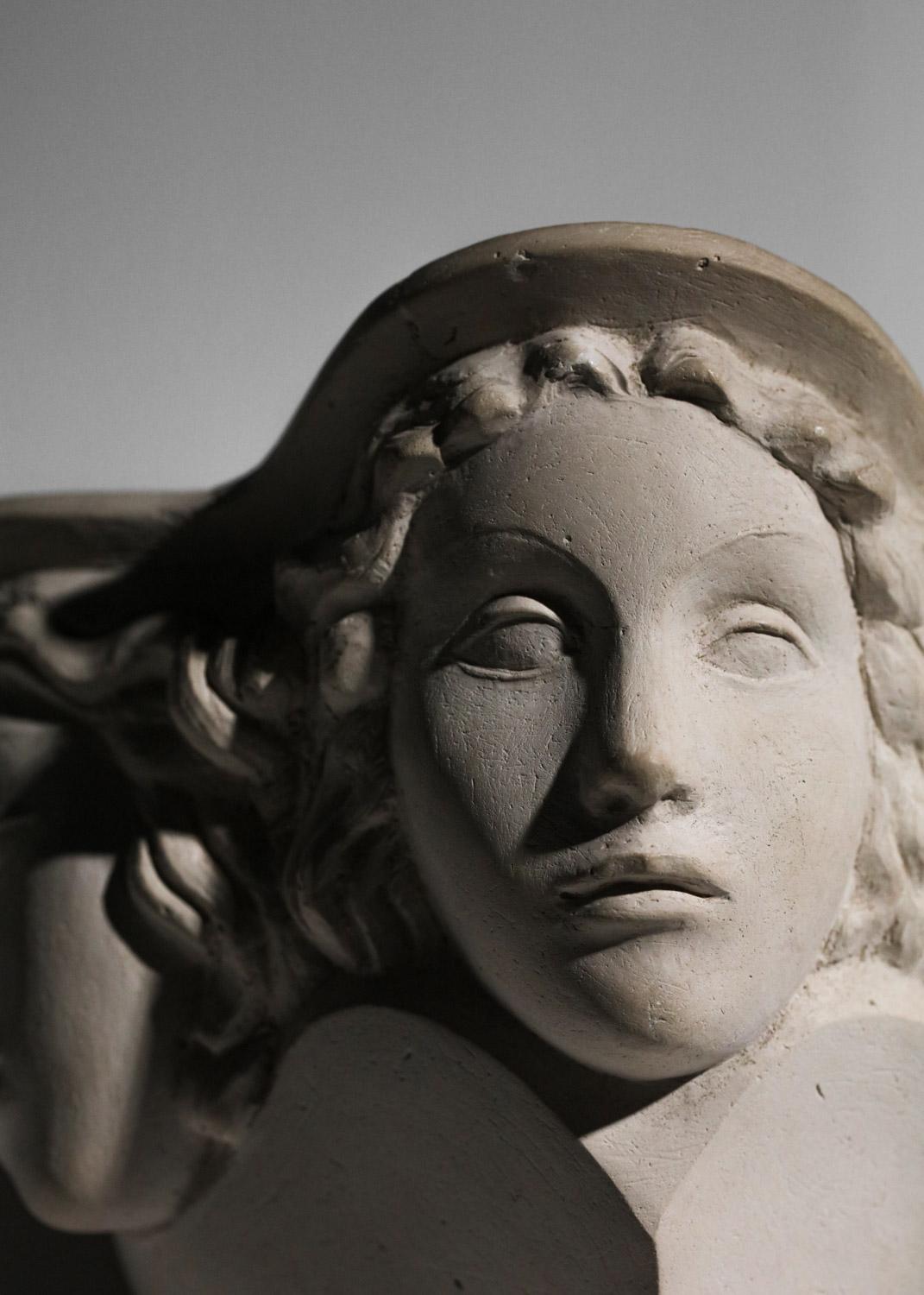 Pair of Sconces Vadim Androusov Art Deco Plaster 3 Mermaid Heads Andre Arbus, G In Good Condition In Ternay, Auvergne-Rhône-Alpes