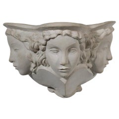 Vintage Pair of Sconces Vadim Androusov Art Deco Plaster 3 Mermaid Heads Andre Arbus, G