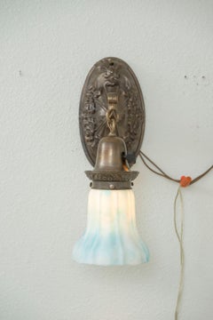 Pair of Sconces w/Blue & White Kokomo Glass Shades ca. 1910