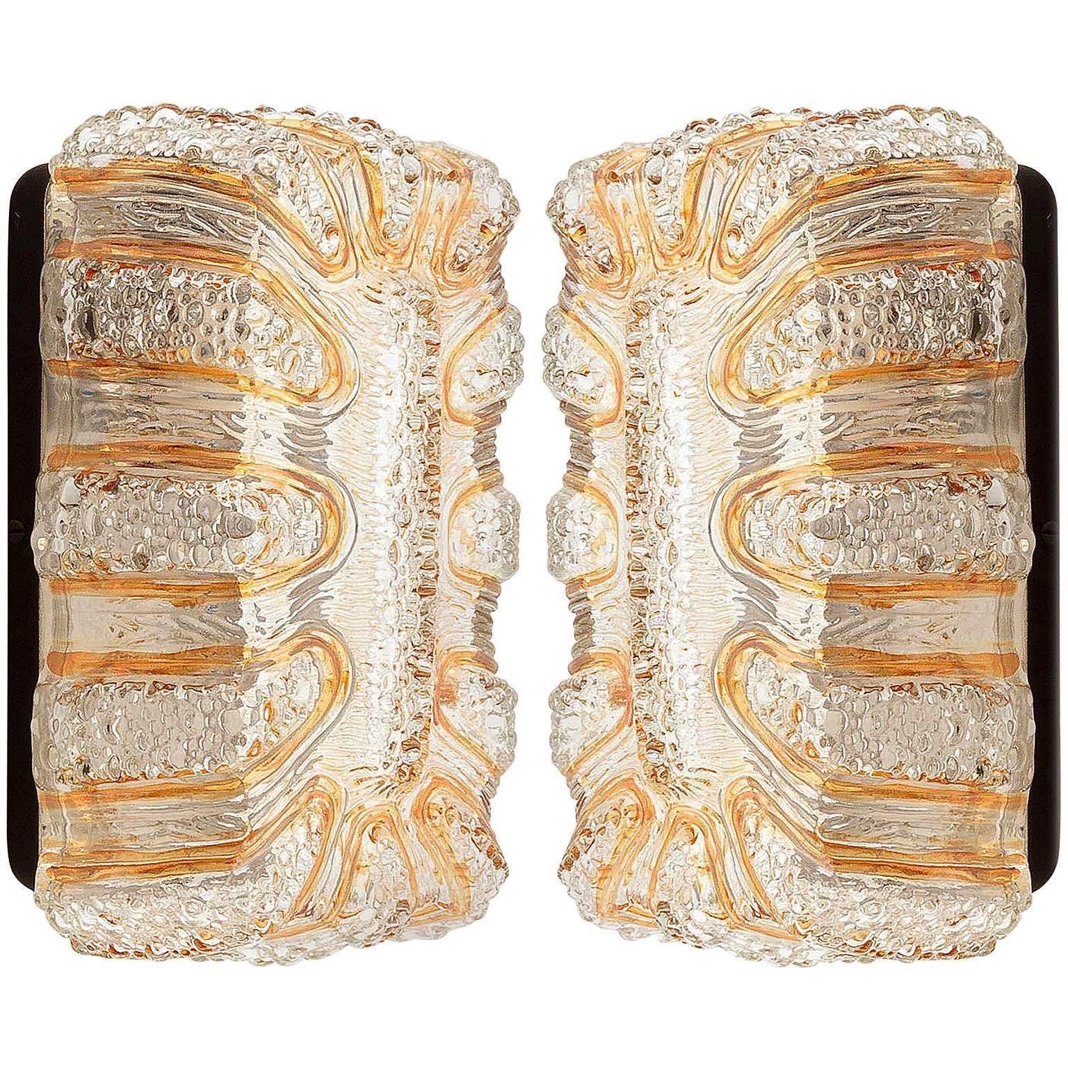 Pair of Sconces Wall Lights, Bubble Glass Amber Tone Details, Germany, 1970