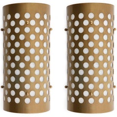 Pair of Sconces Wall Lights, Perforated Patinated Brass Plexiglass, 1970