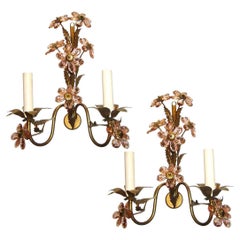 Vintage Pair of Sconces with Crystal Flowers