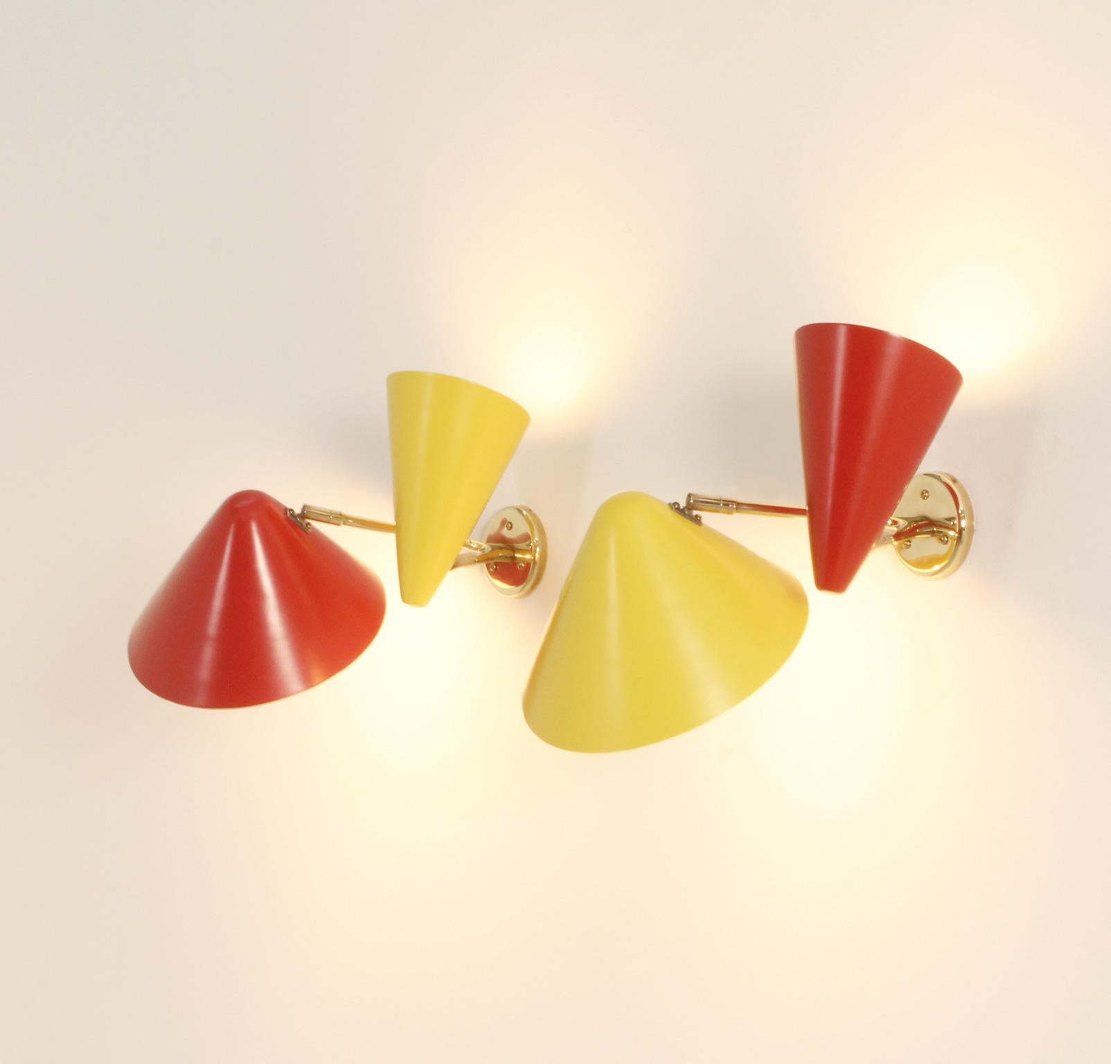 Pair of Sconces with Double Rotary Shades from 1950's, Italy For Sale 6