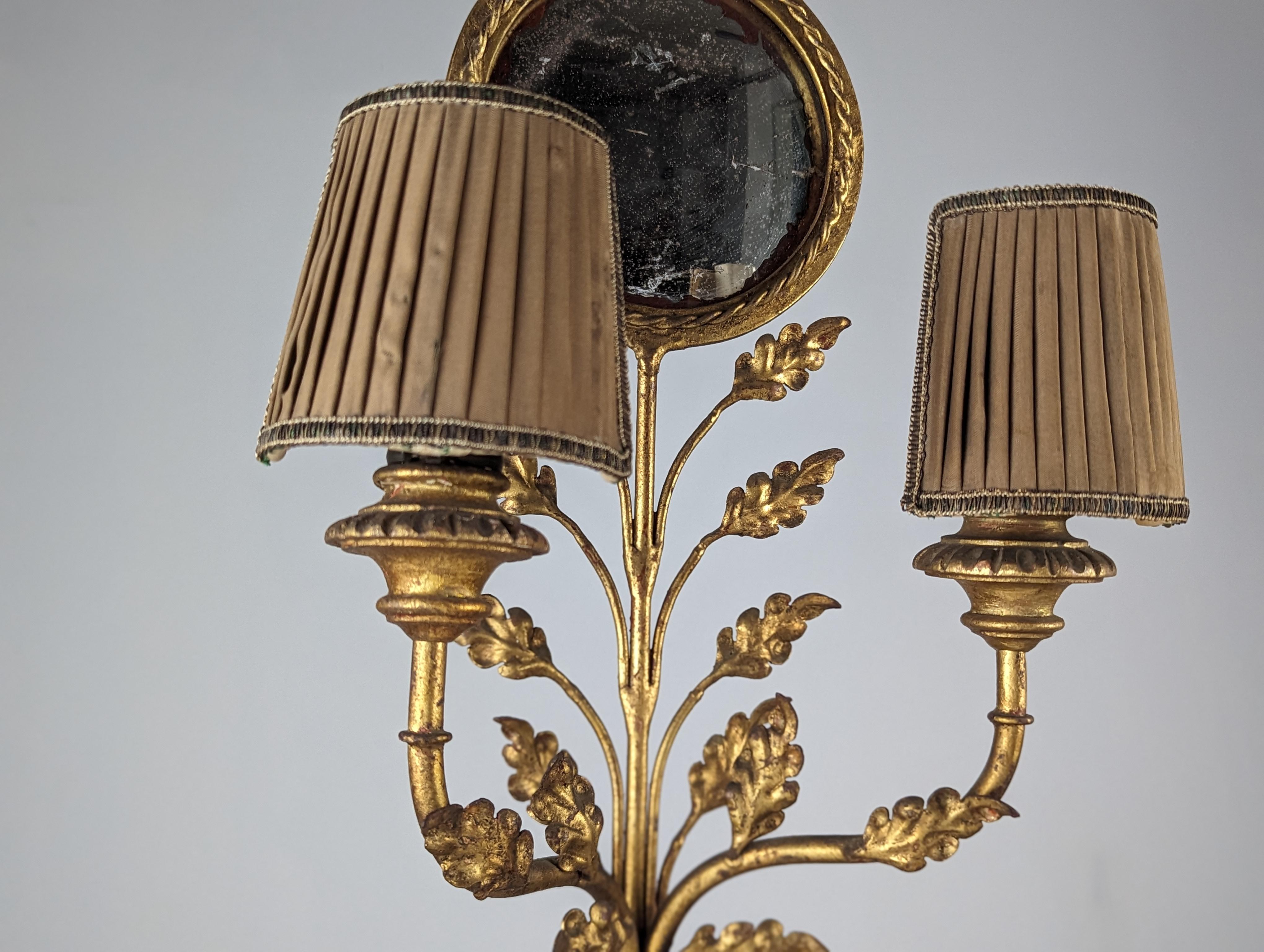 20th Century Pair of sconces with mirror between birds and oak leaves