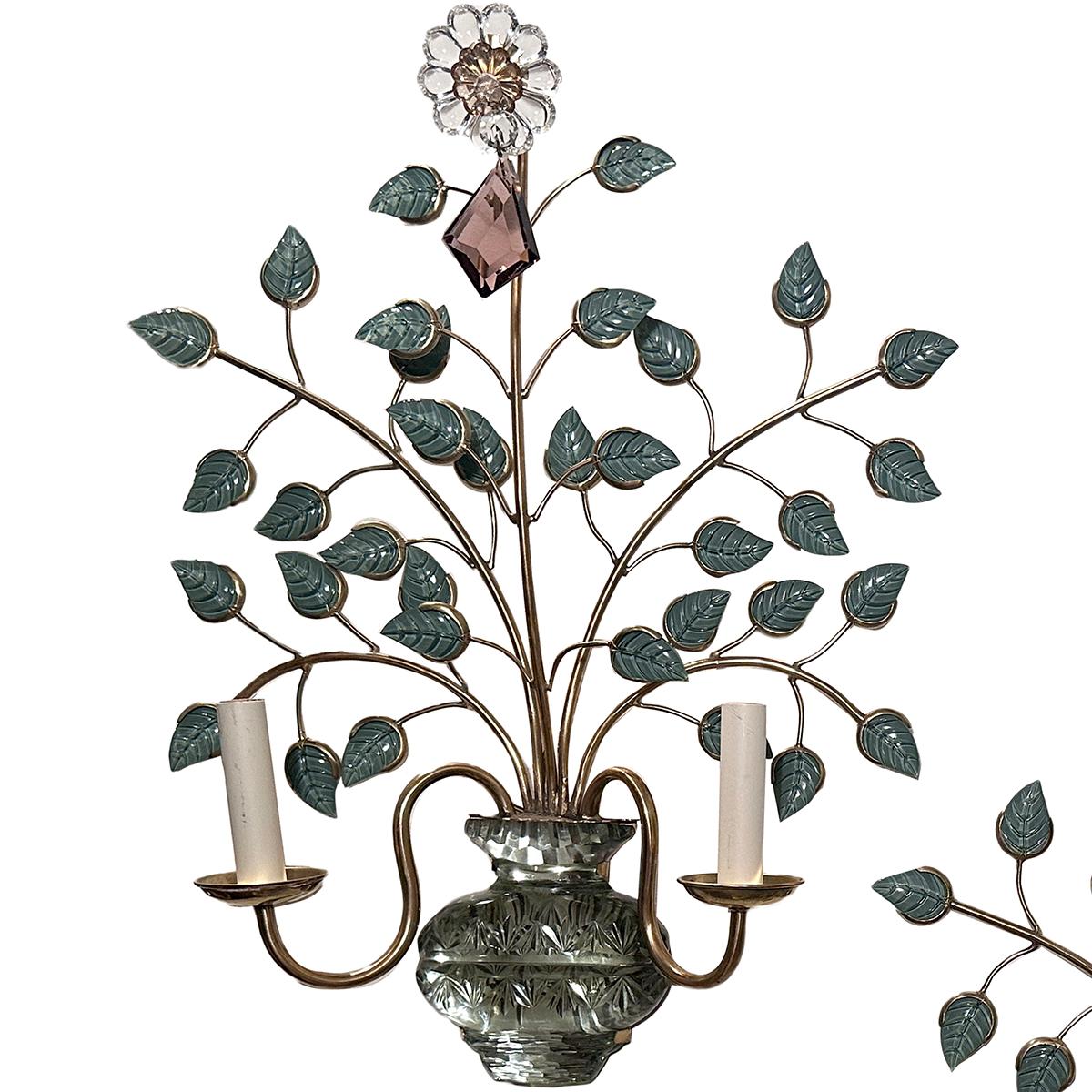 Coppia di appliques con foglie in vetro modellato in vendita 2