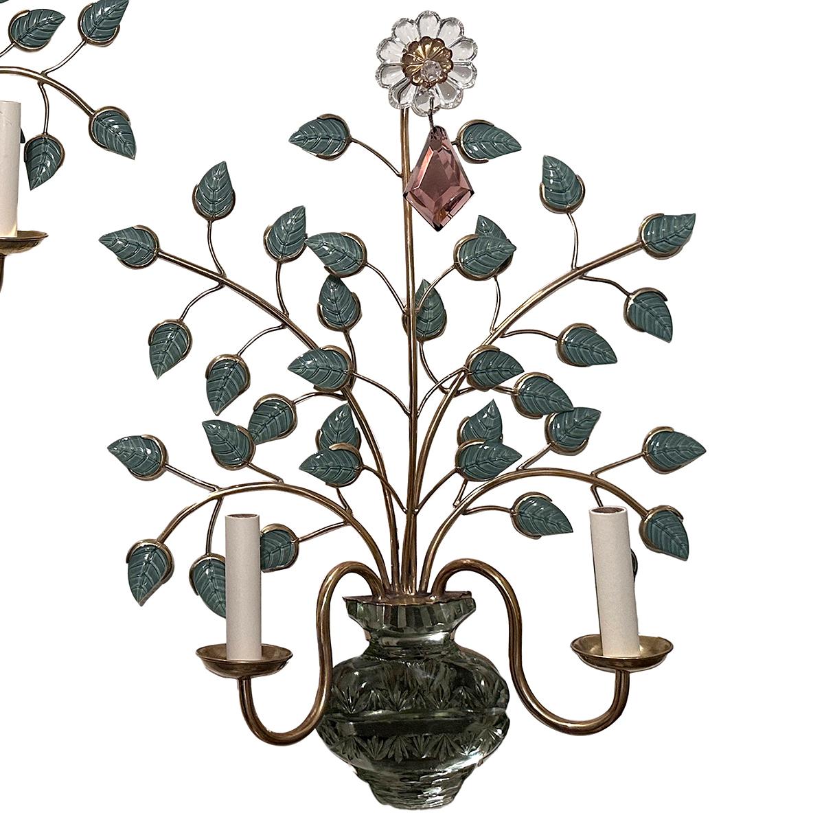 Coppia di appliques con foglie in vetro modellato in vendita 3