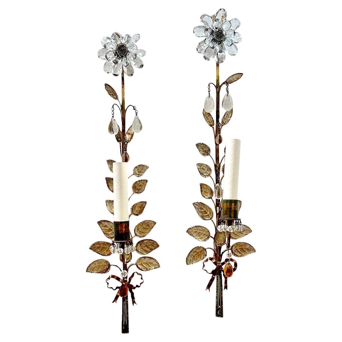 Pair of Sconces with Molded Glass Leaves