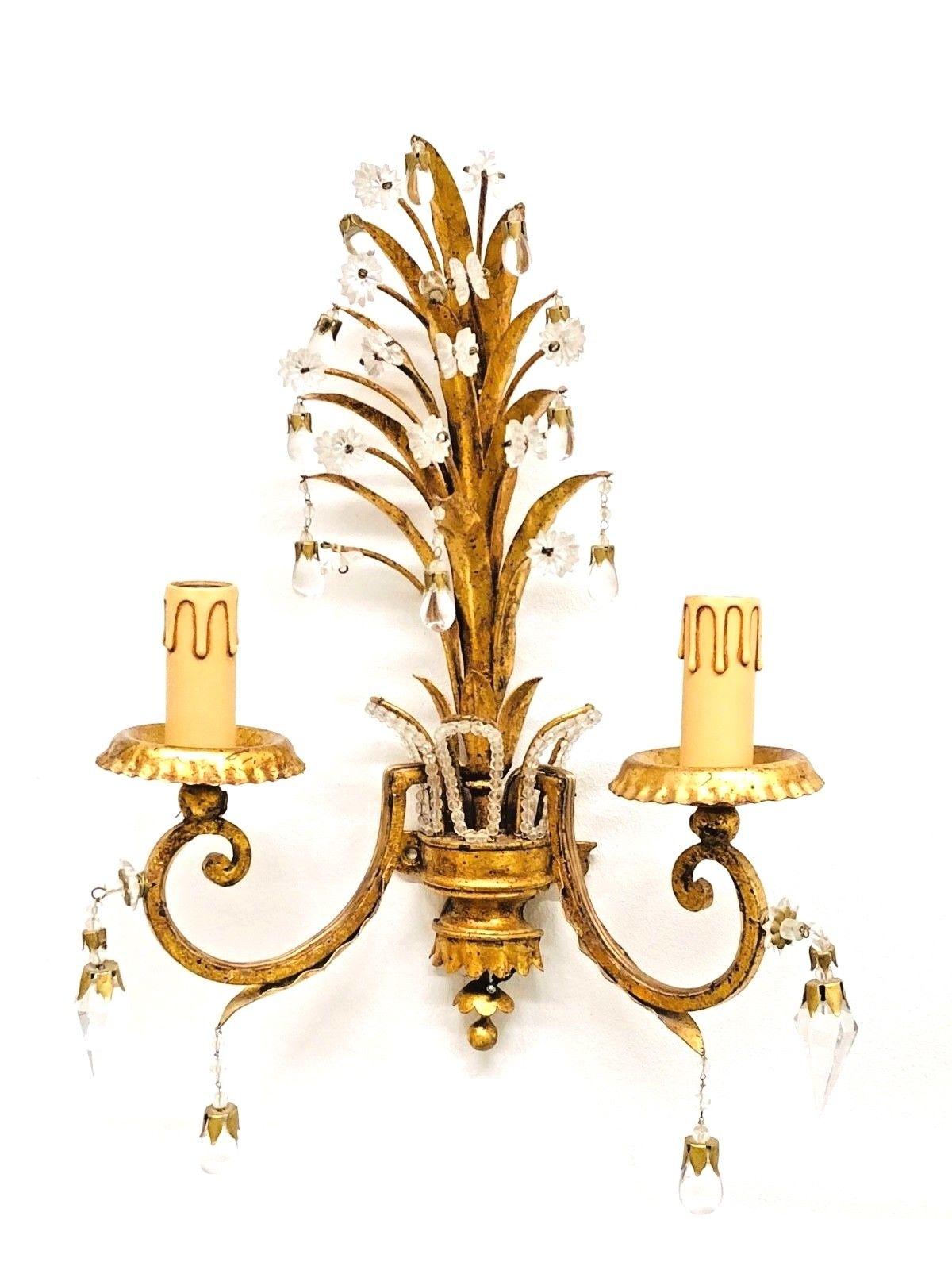 Italian Pair of Sconces with Pineapple Leaves in the Style of Maison Baguès