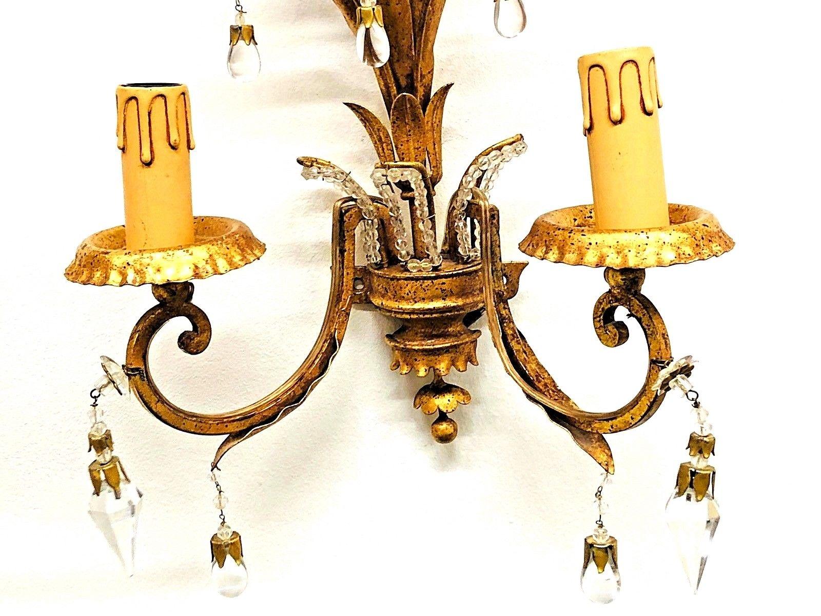Mid-20th Century Pair of Sconces with Pineapple Leaves in the Style of Maison Baguès