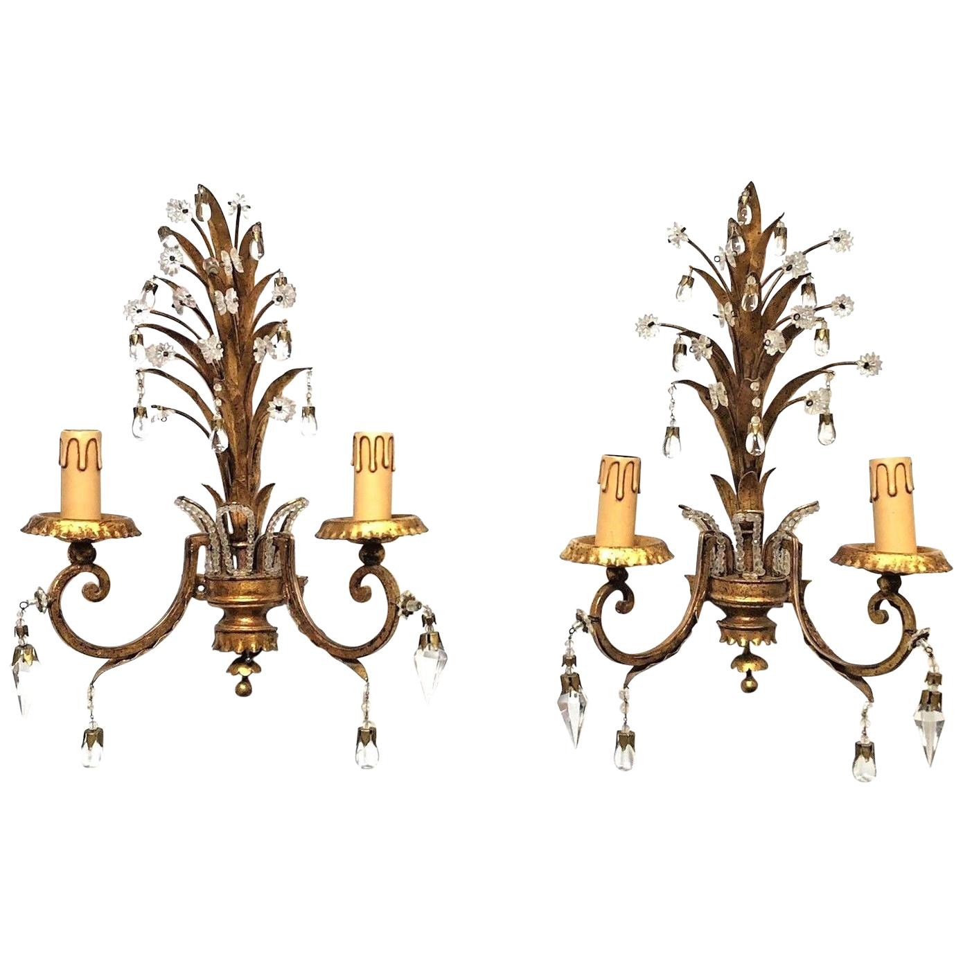 Pair of Sconces with Pineapple Leaves in the Style of Maison Baguès
