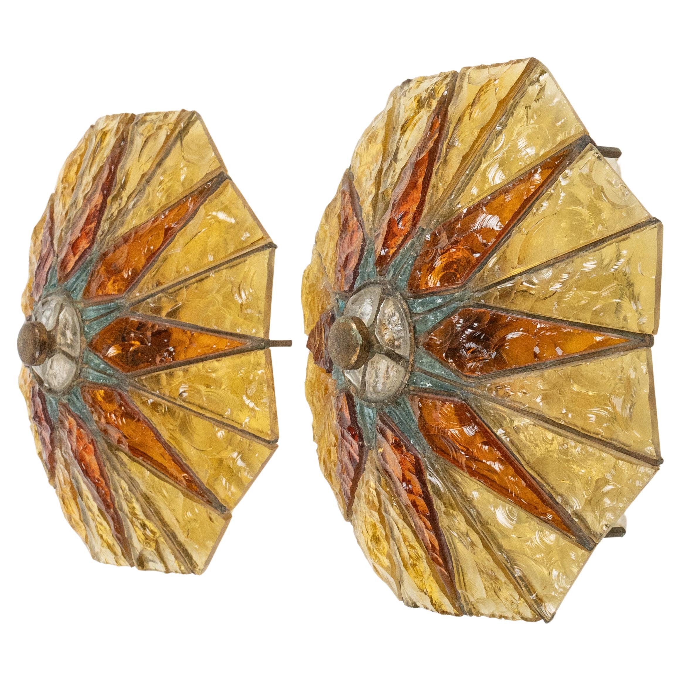 Paar Wandleuchter aus Schmiedeeisen und gehämmertem Glas von Poliarte, Italien 1970er Jahre
