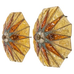 Pair of Sconces Wrought Iron and Hammered Glass by Poliarte, Italy 1970s