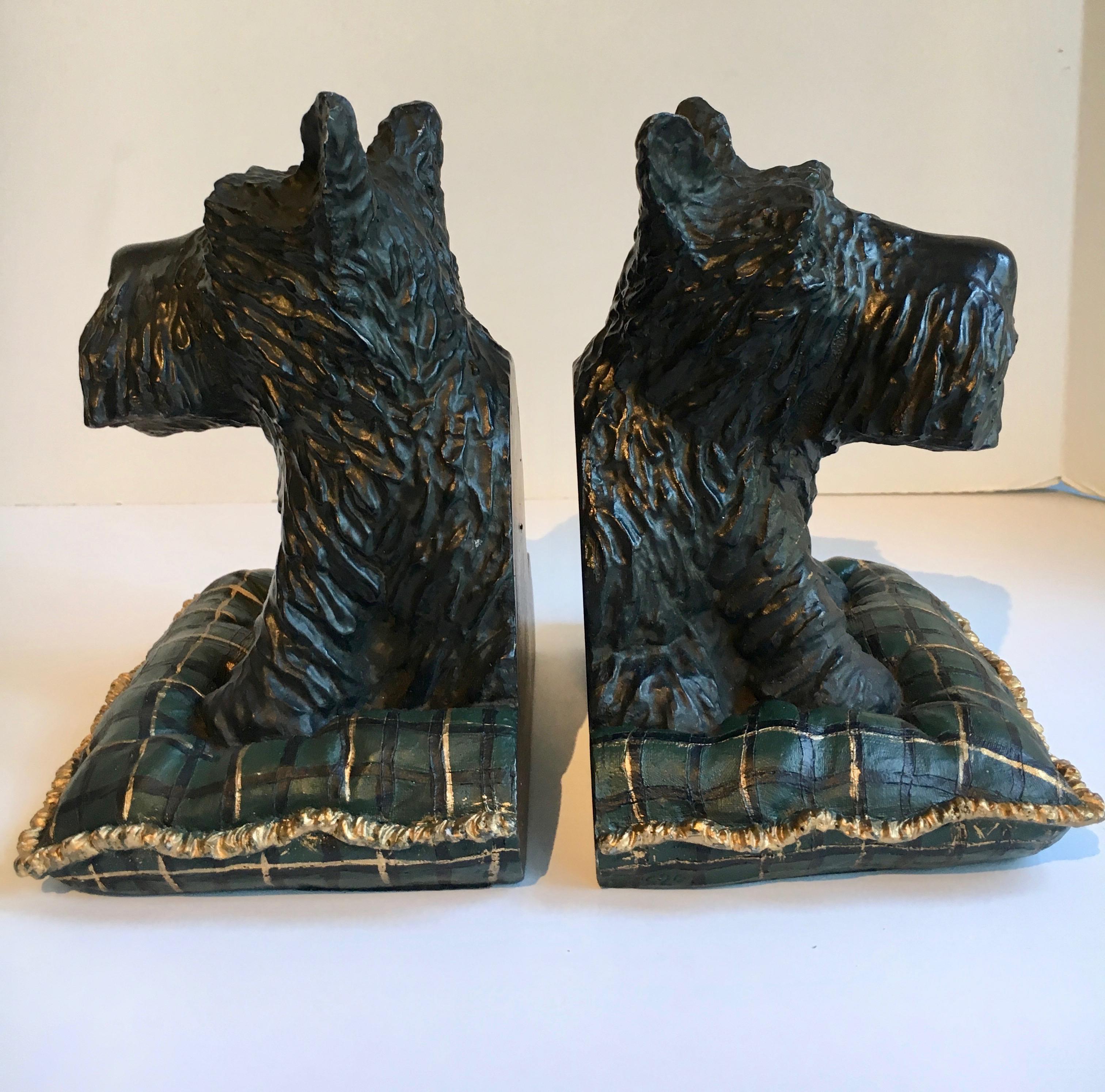 Pair or Scottie dog bookends, a handsome pair of Scotties on a plaid pillow - perfect for the dog lover and especially for those with Scotties or a best friend named Scott, bagpipes not included.



    