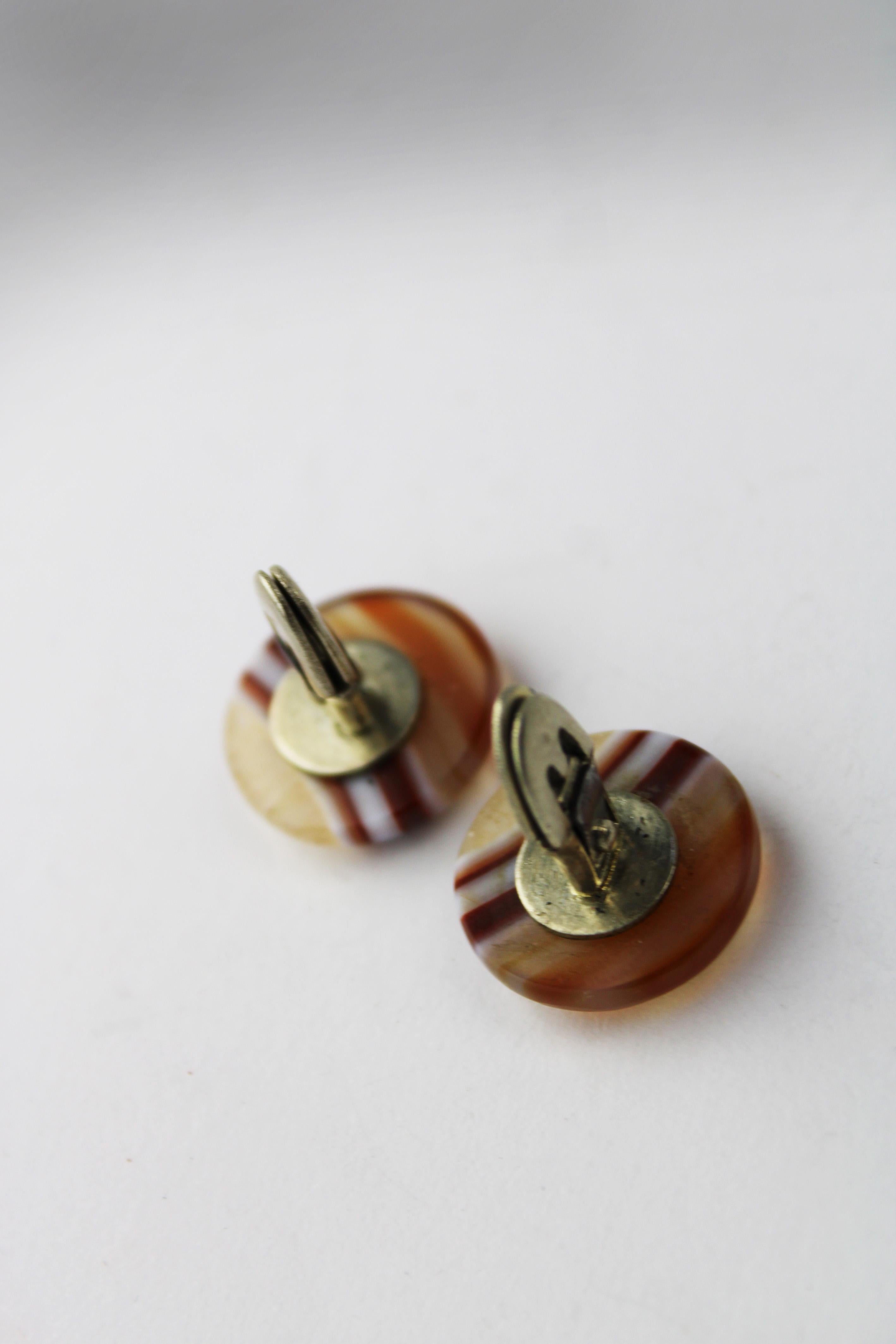 Pair of Scottish Agate Cufflinks polished stone Art Deco 1900 Scotland 1