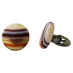 Pair of Scottish Agate Cufflinks polished stone Art Deco 1900 Scotland