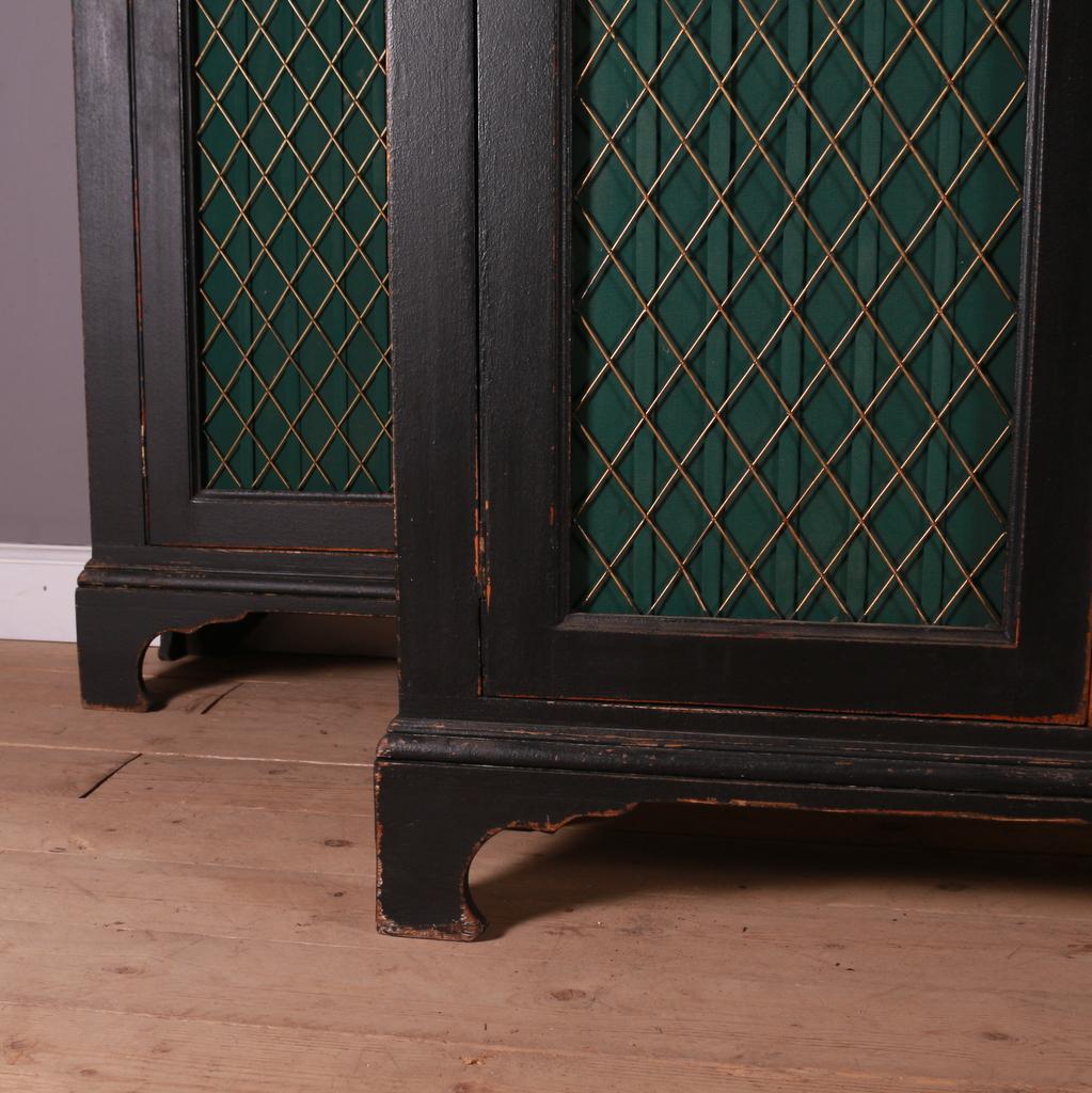 Wonderful pair of early 19th C Scottish bookcases with brass grill doors. Interior can be painted to suit. 1850.

Dimensions
60.5 inches (154 cms) Wide
21 inches (53 cms) Deep
92 inches (234 cms) High.