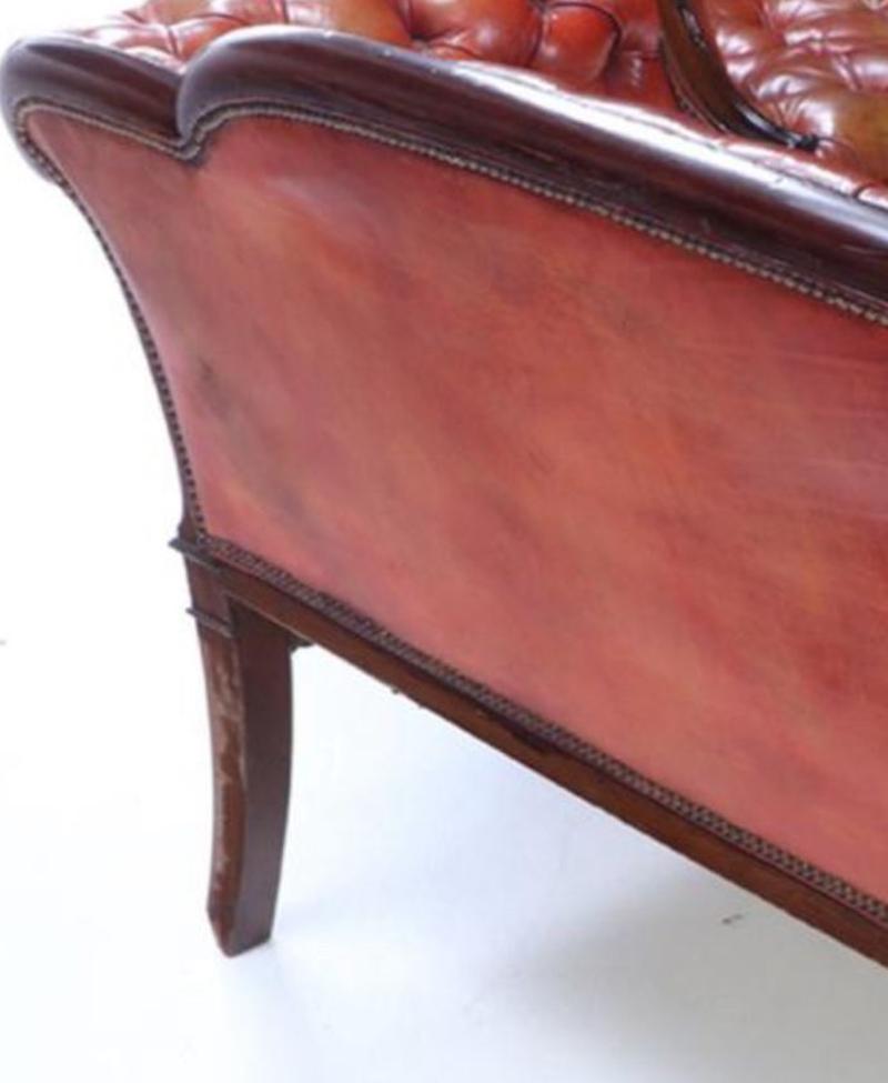 19th Century Pair of Scottish Georgian Style Carved Mahogany Leather Button Back Sofas