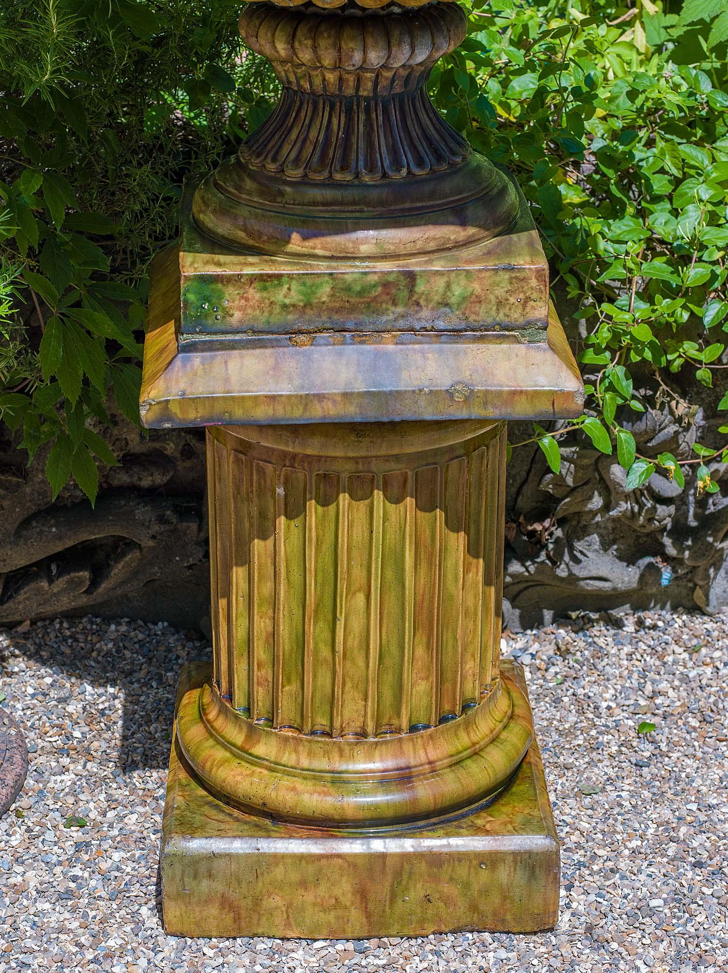 Stoneware Pair of Scottish Glazed Stonewear Campan Style Garden Urns