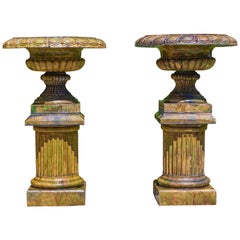 Pair of Scottish Glazed Stonewear Campan Style Garden Urns