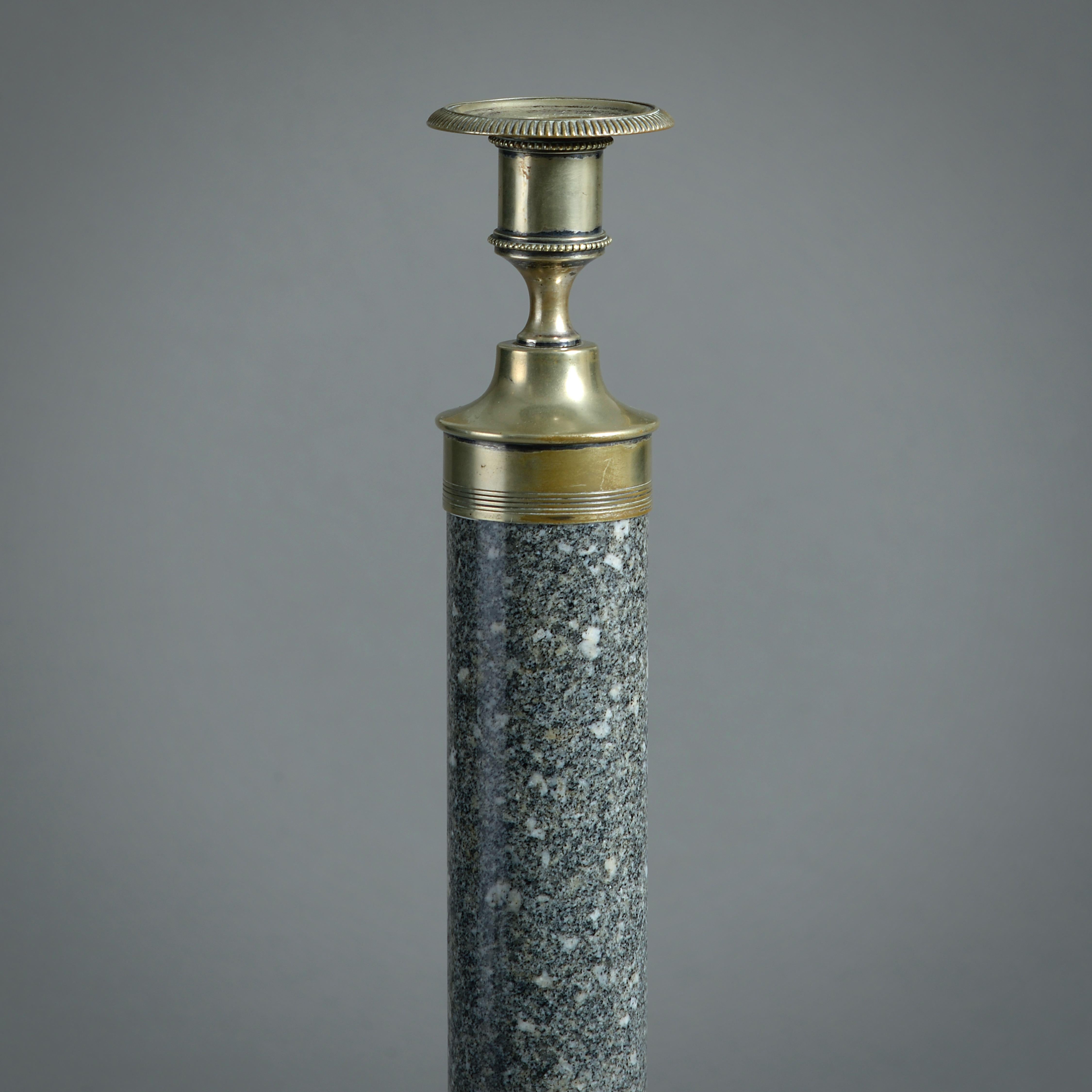Pair of Scottish Granite and Silver-plate Candlesticks In Good Condition For Sale In London, GB