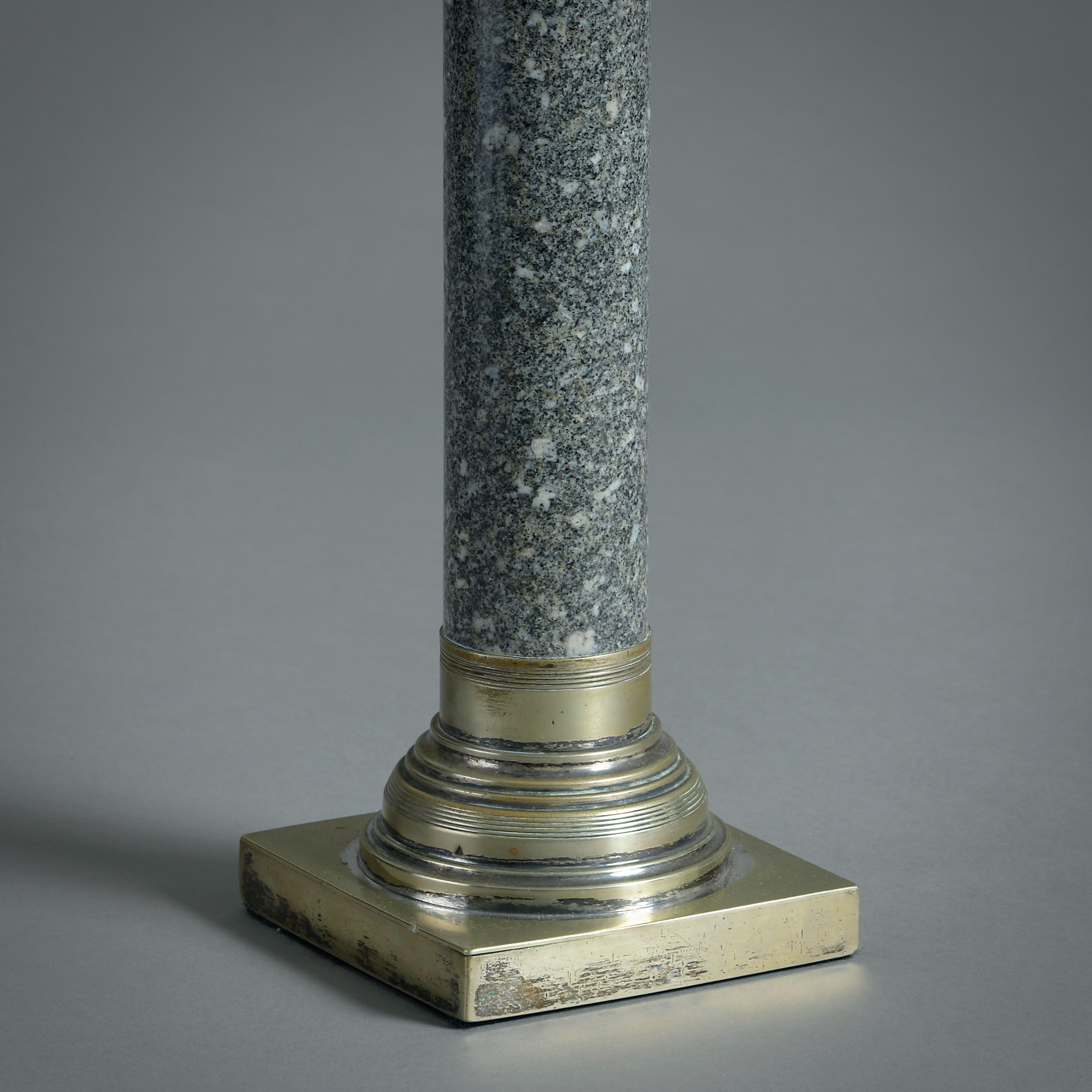 19th Century Pair of Scottish Granite and Silver-plate Candlesticks For Sale