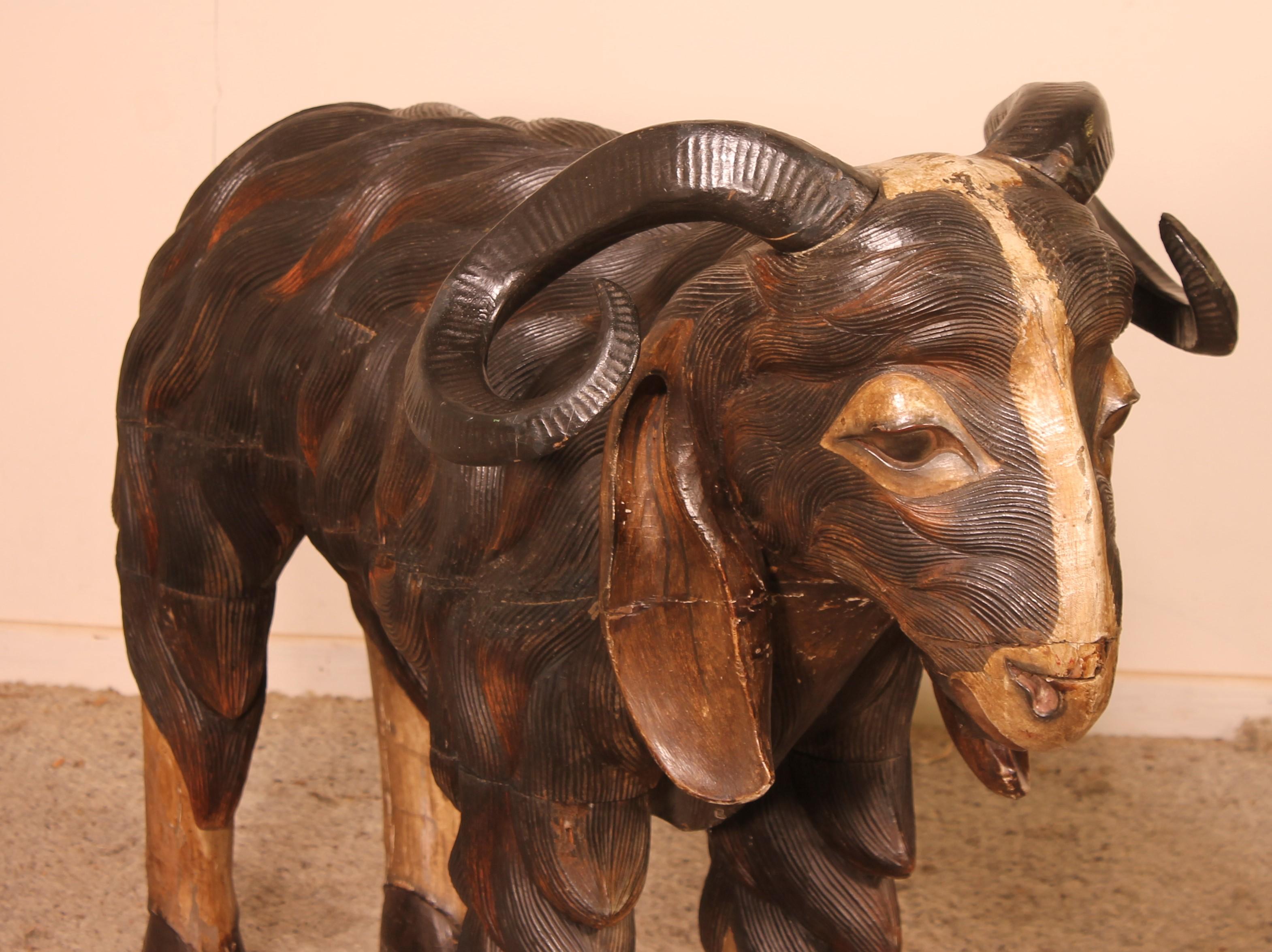 Hardwood Pair of Scottish Ram in Polychrome Wood, 19 Century For Sale