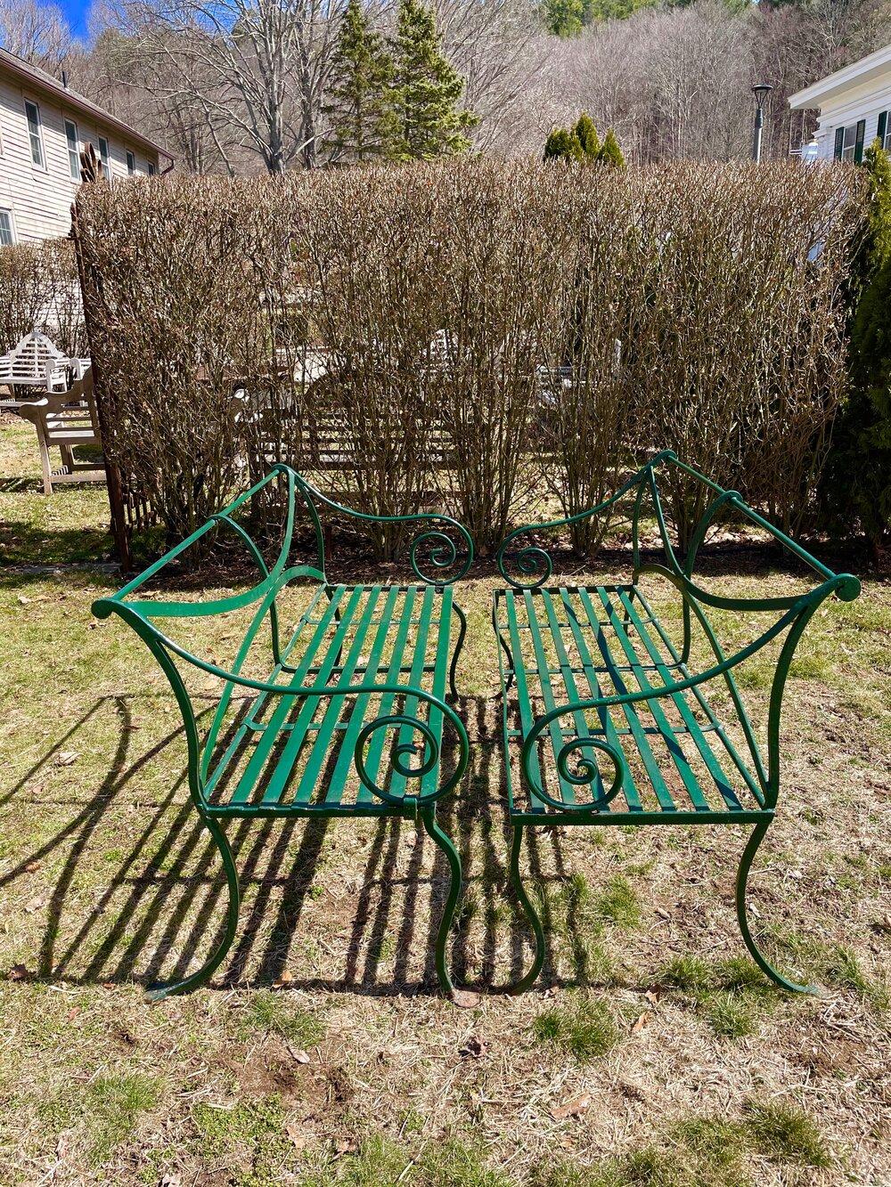 Hand-Crafted Pair of Scottish Regency Wrought Iron Benches, CA 1820 For Sale