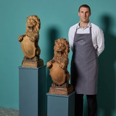 Pair of Scottish Terracotta Shield-bearing Lion Finials