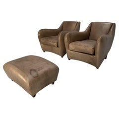 Pair of SCP Matthew Hilton “Balzac” Armchairs & Ottoman – in Nubuck Leather