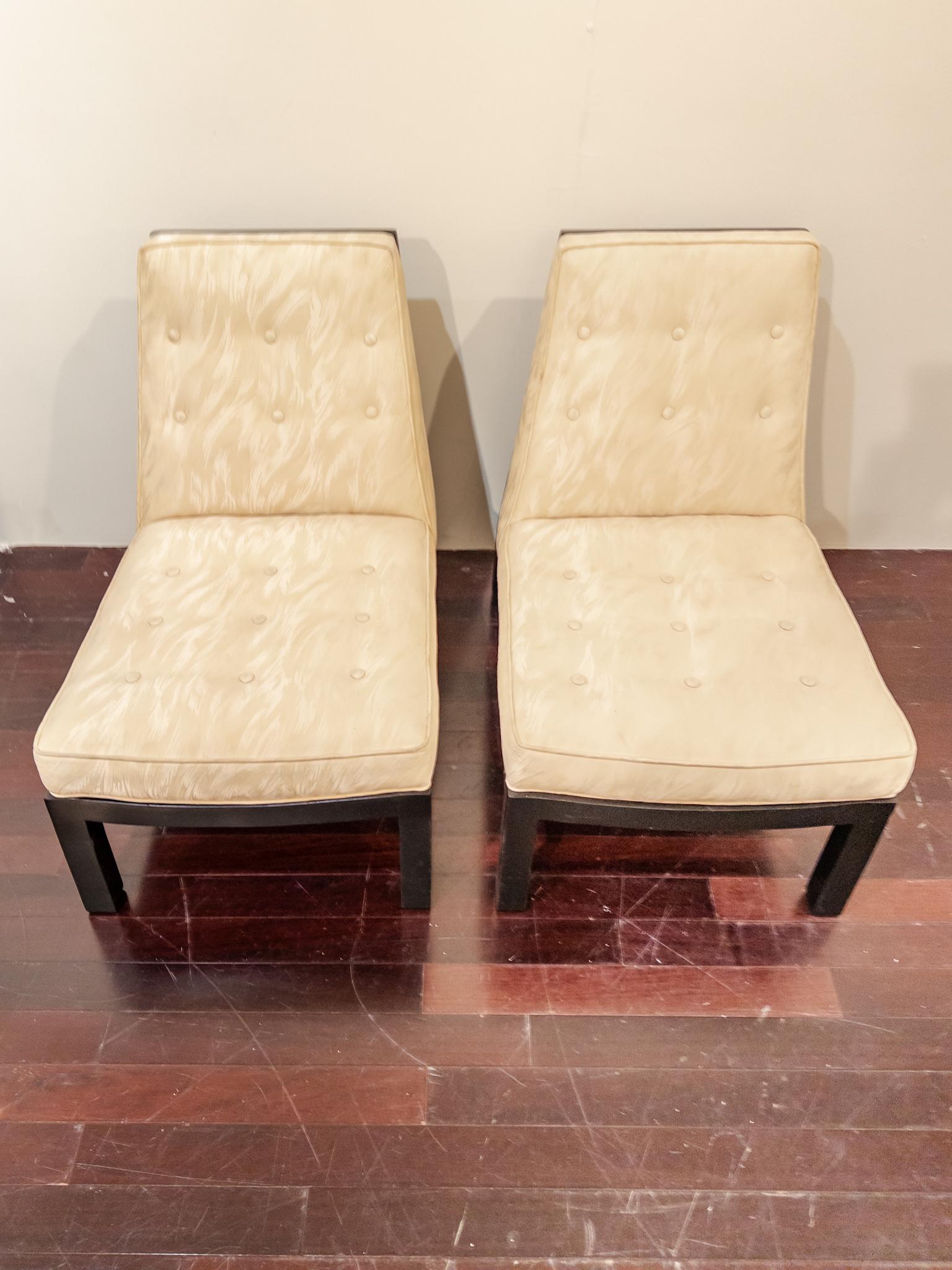 Mid-Century Modern Pair of Screen Back Slipper Chairs in Style of Edward Wormley For Sale