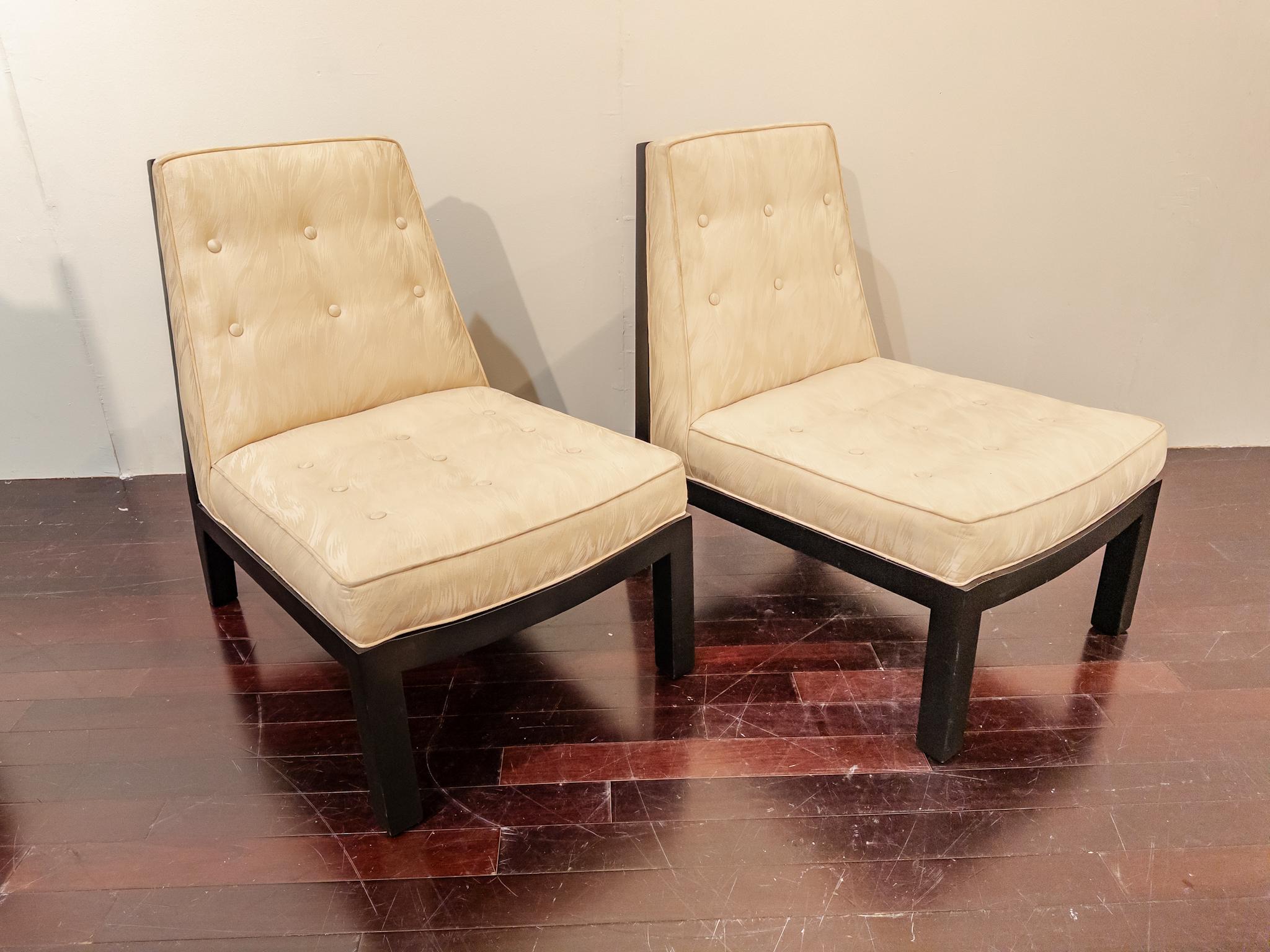 American Pair of Screen Back Slipper Chairs in Style of Edward Wormley For Sale