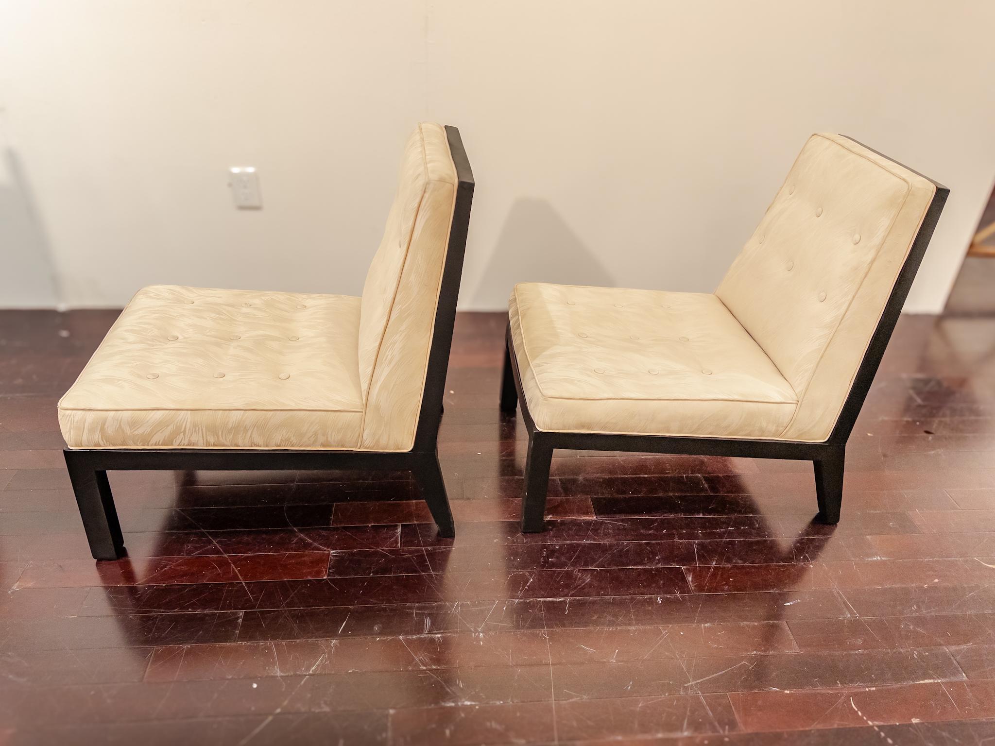 Mid-20th Century Pair of Screen Back Slipper Chairs in Style of Edward Wormley For Sale