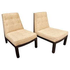 Vintage Pair of Screen Back Slipper Chairs in Style of Edward Wormley