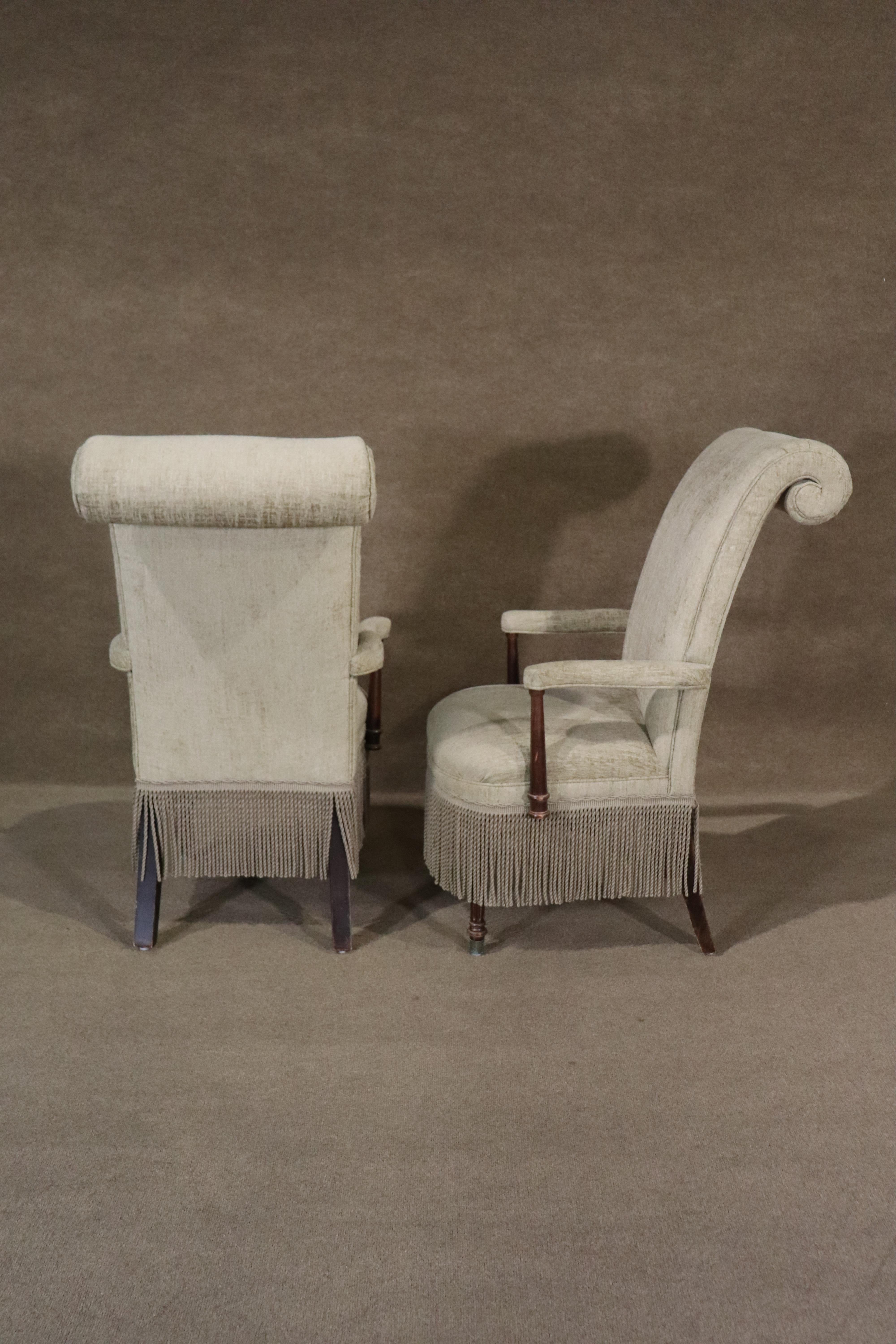 Upholstery Pair of Scroll-back Armchairs  For Sale