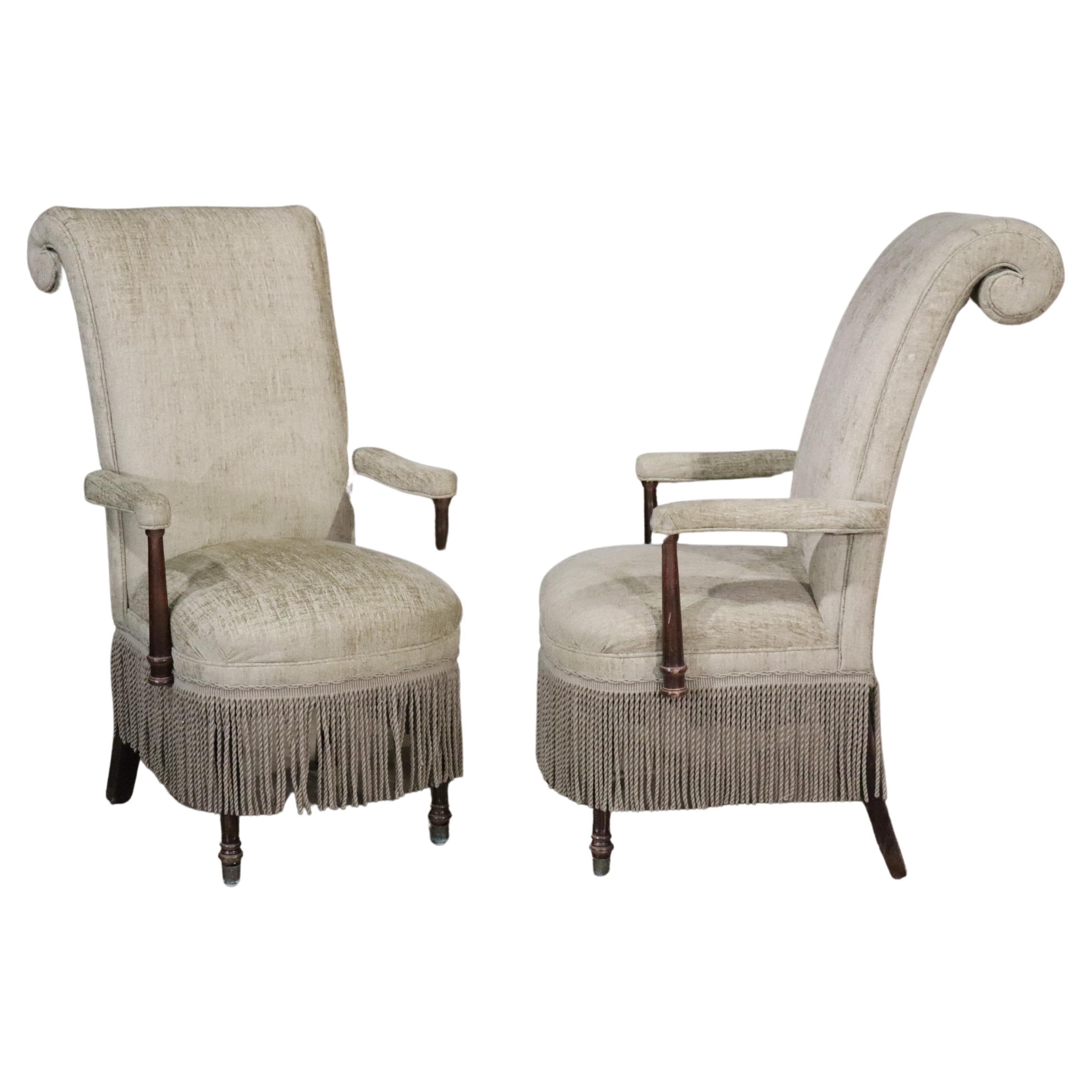 Pair of Scroll-back Armchairs  For Sale