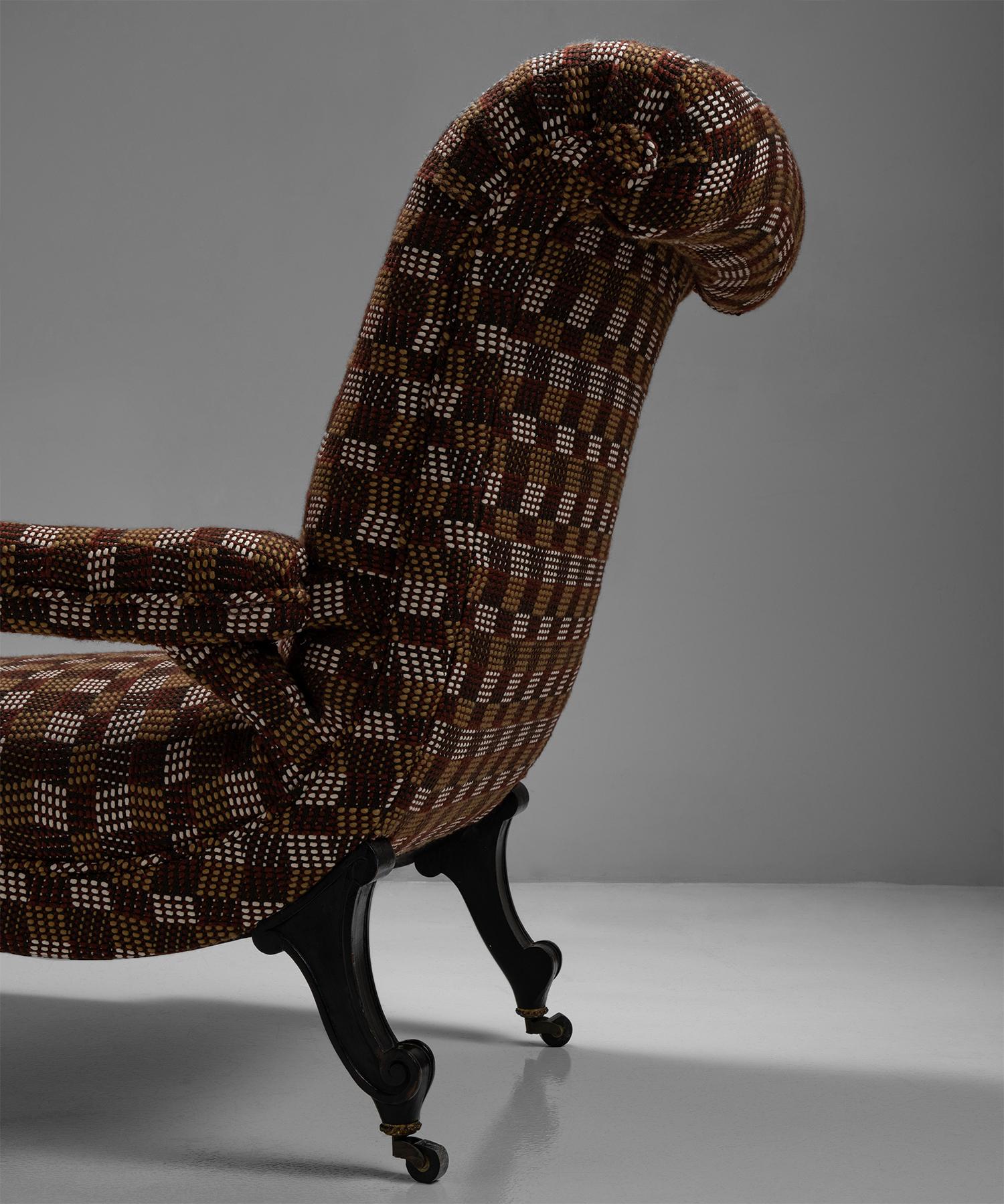 19th Century Pair of Scroll Back Armchairs in Wool Blend from Pierre Frey, France, Circa 1890