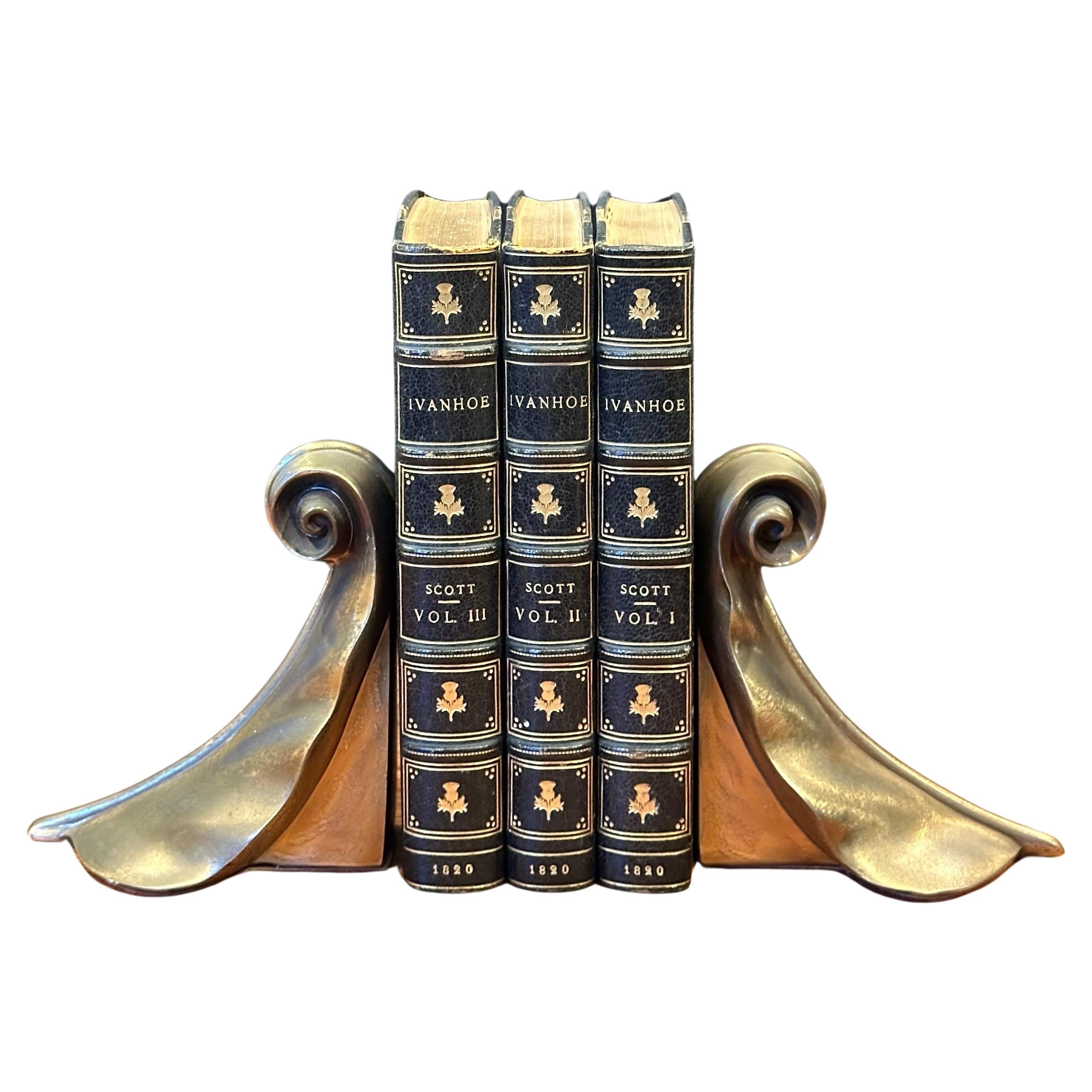 Pair of Scroll Leaf Brass Bookends by Craftsman