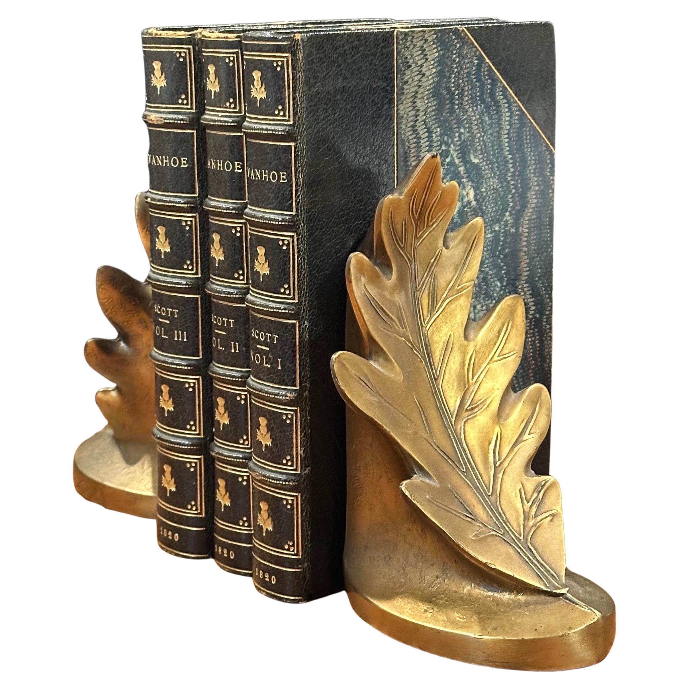 Pair of Scroll Leaf Brass Bookends by Philadelphia Manufacturing Company (PMC)