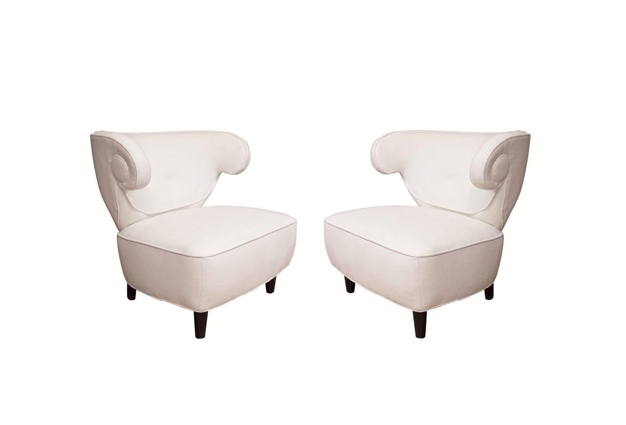 Pair of Scrolled-Arm Chairs by Paul László, 1940s For Sale 1