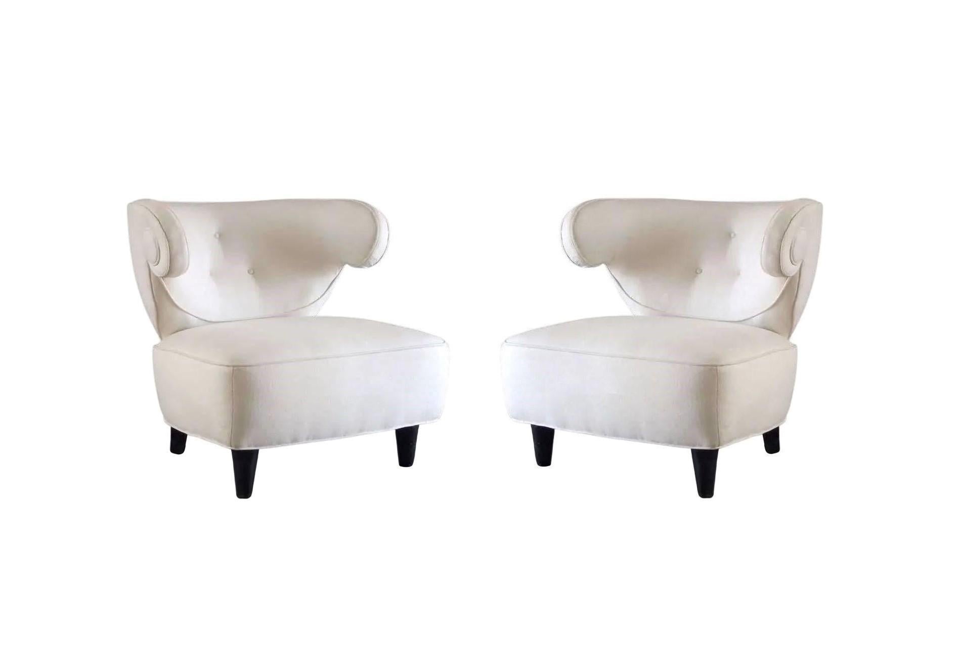 Upholstery Pair of Scrolled-Arm Chairs by Paul László, 1940s For Sale