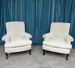 Pair of Scrolled Back Napoleon III Armchairs with Loose Seat Cushions